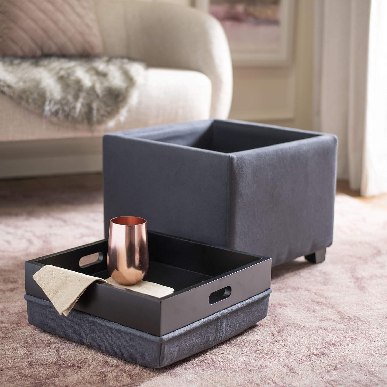 image:imageSAFAVIEH Home Collection Harrison Stone Single Tray Square Foot Rest Storage OttomanGrey