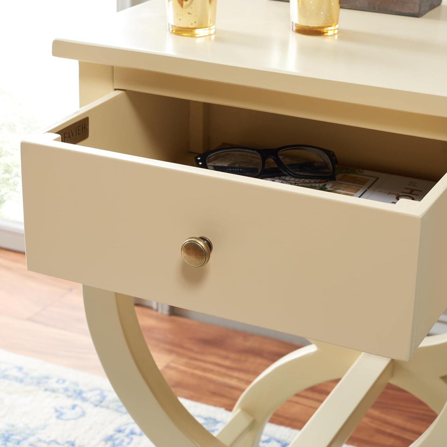 image:imageSAFAVIEH Home Collection Maxine Walnut Brown 1Drawer Accent Table Nightstand Bedside Accent Table Fully AssembledVanilla