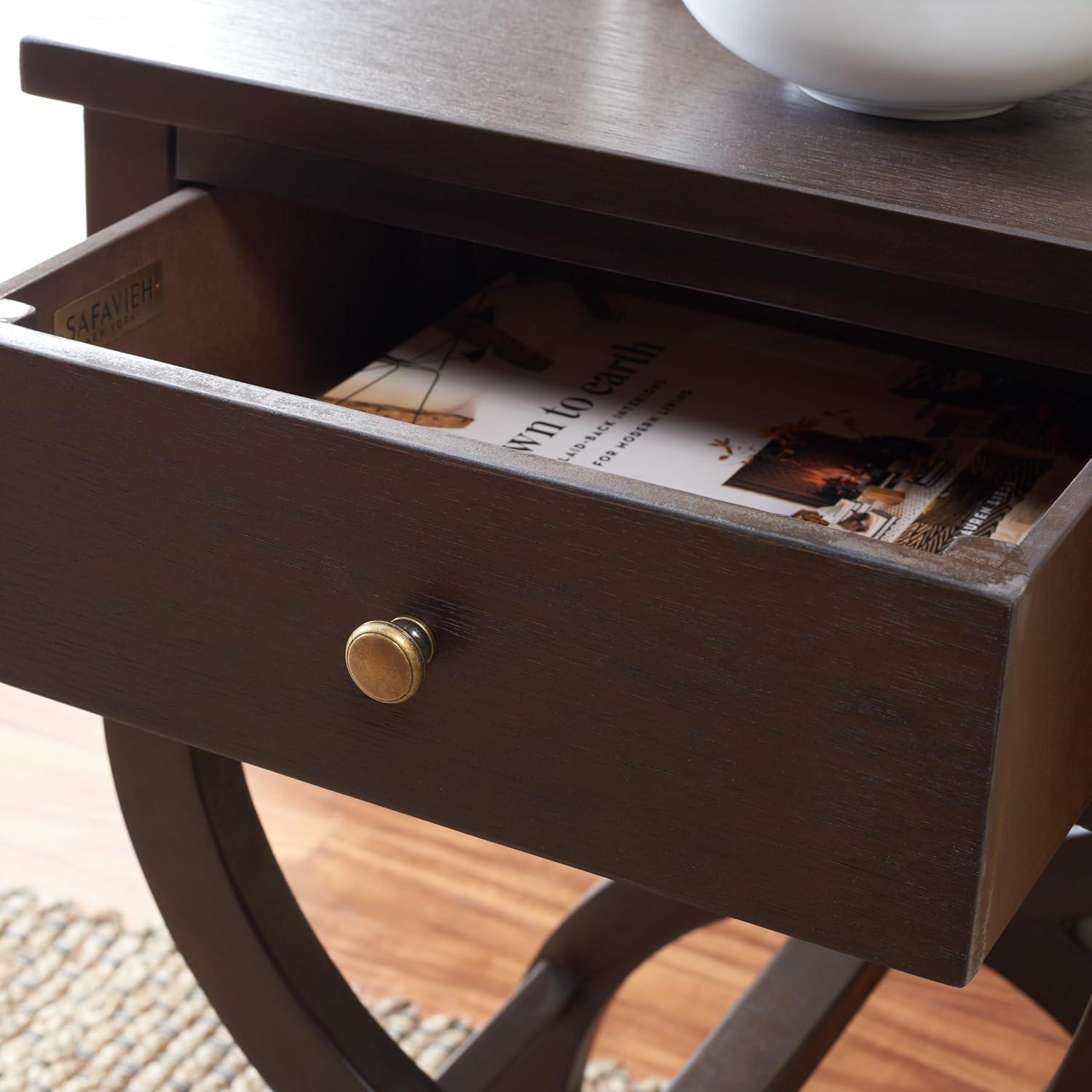image:imageSAFAVIEH Home Collection Maxine Walnut Brown 1Drawer Accent Table Nightstand Bedside Accent Table Fully AssembledWalnut