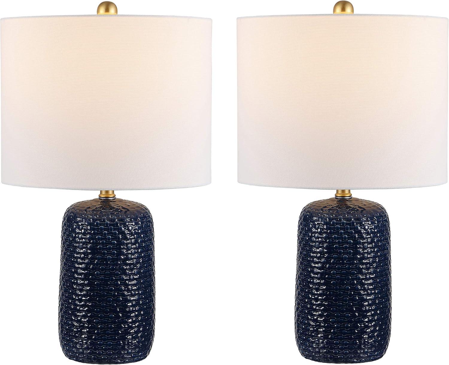 image:imageSAFAVIEH Lighting Collection Huxley Modern Navy Blue Ceramic 22inch Bedroom Living Room Home Office Desk Nightstand Table Lamp Set of 2 LED Bulbs Included