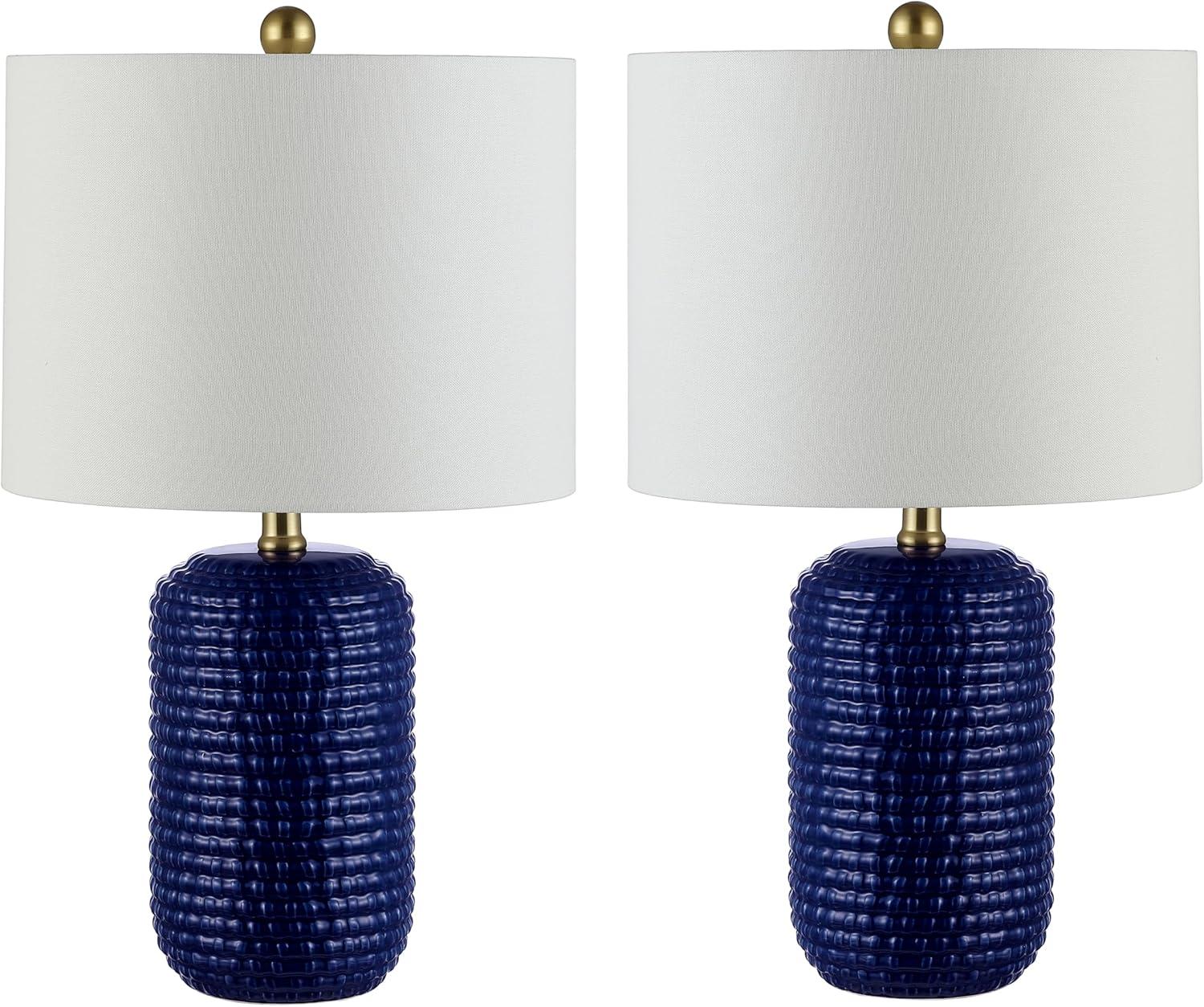 image:imageSAFAVIEH Lighting Collection Jace Modern Navy Blue Ceramic 22inch Bedroom Living Room Home Office Desk Nightstand Table Lamp Set of 2 LED Bulbs Included