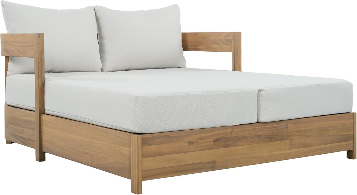 image:imageSAFAVIEH Outdoor Kento Daybed Oak Solid Wood amp Ivory Cushion Weather Resistant Ideal for Deck Patio Backyard 516 W x 634 D x 232 H PAT7100BOakIvory
