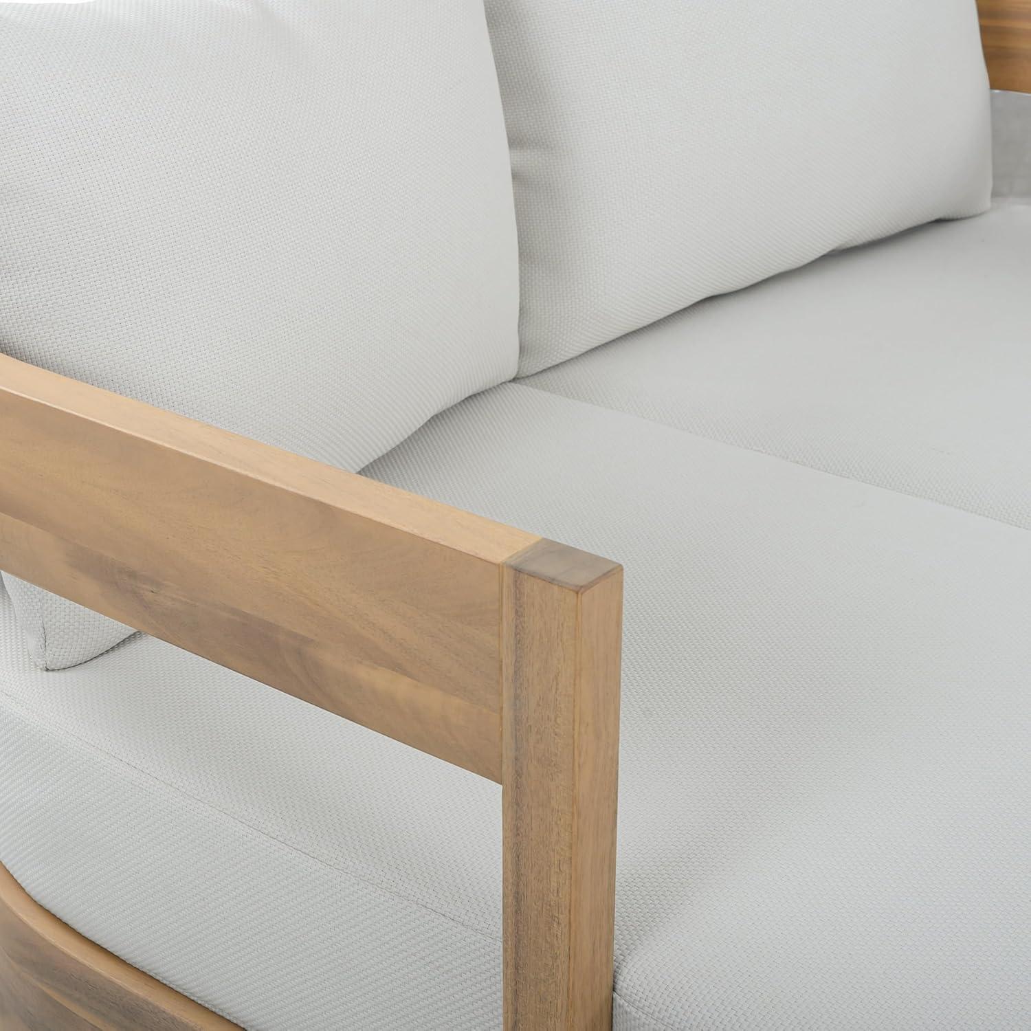 image:imageSAFAVIEH Outdoor Kento Daybed Oak Solid Wood amp Ivory Cushion Weather Resistant Ideal for Deck Patio Backyard 516 W x 634 D x 232 H PAT7100BOakIvory