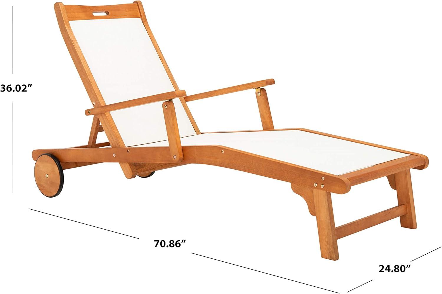 image:imageSAFAVIEH Outdoor Collection Kamson Natural Brown Solid WoodBeige Fabric Adjustable Chaise Lounge Chair PAT7071ANatural Beige