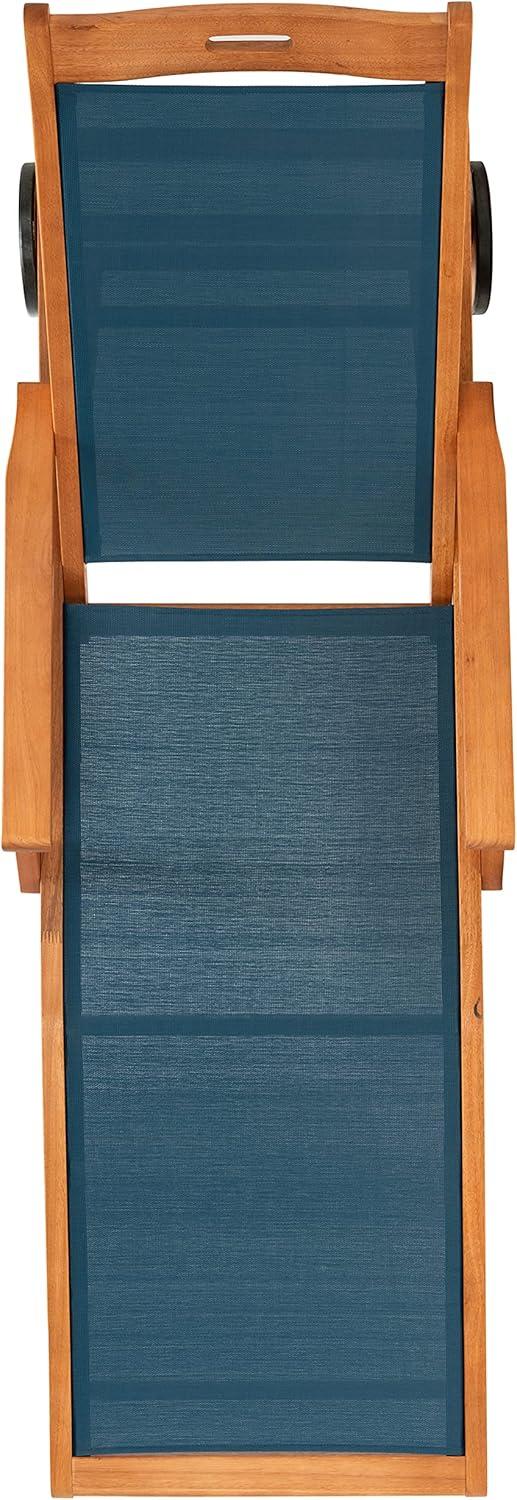 image:imageSAFAVIEH Outdoor Collection Kamson Natural Brown Solid WoodBeige Fabric Adjustable Chaise Lounge Chair PAT7071ANatural Navy