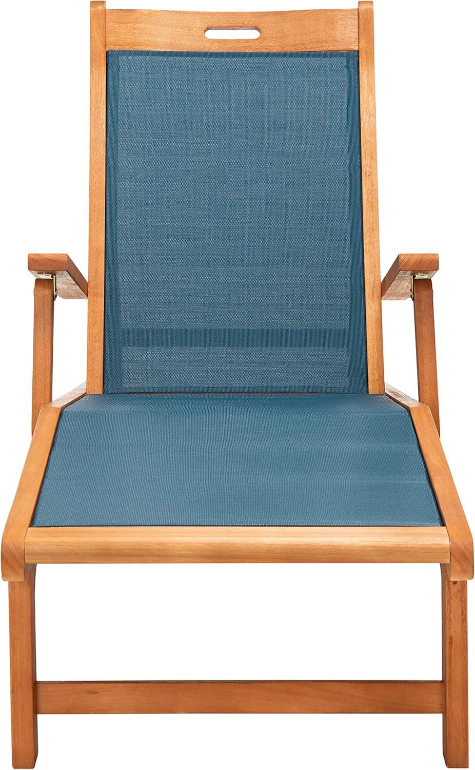 image:imageSAFAVIEH Outdoor Collection Kamson Natural Brown Solid WoodBeige Fabric Adjustable Chaise Lounge Chair PAT7071ANatural Navy
