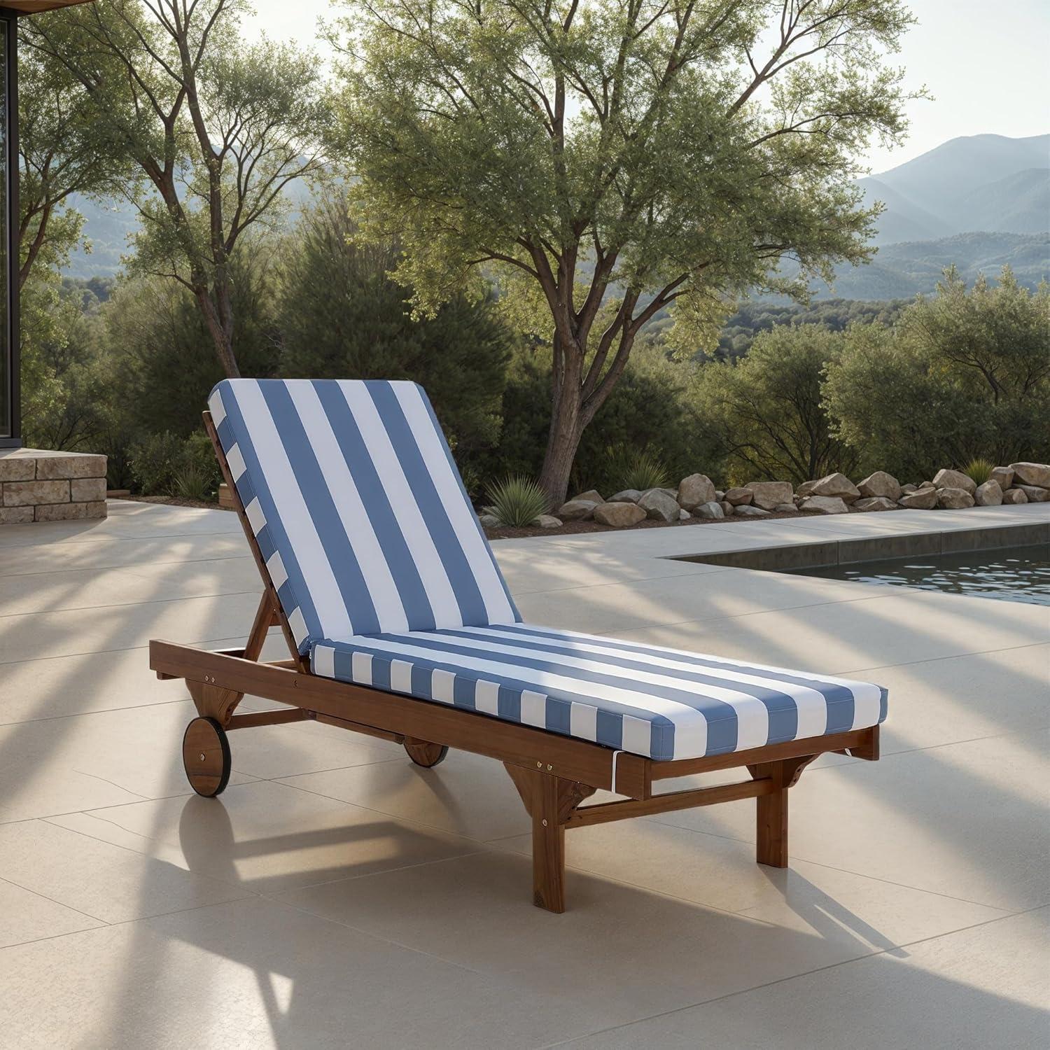 image:imageSAFAVIEH Outdoor Collection Newport NaturalBeige Cushion Black Piping Chaise Lounge Chair with Side TableNaturalBaby Blue Stripe