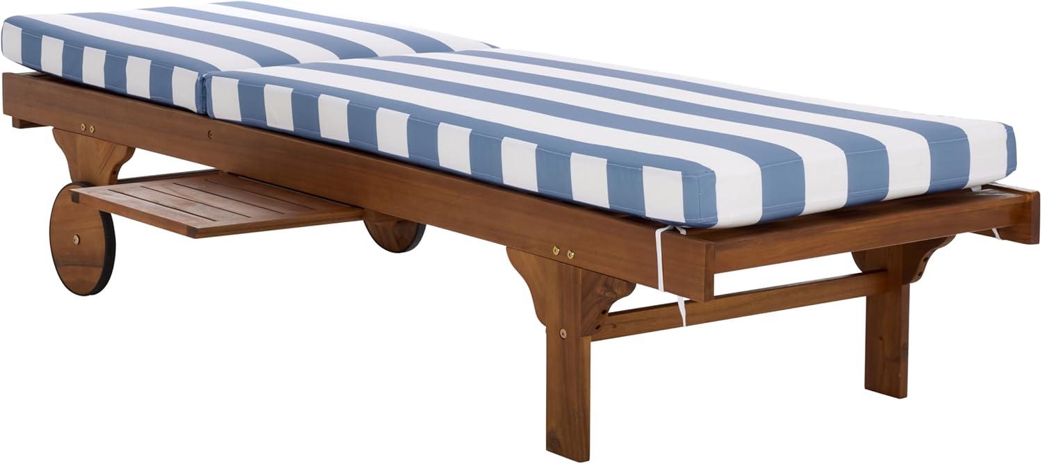 image:imageSAFAVIEH Outdoor Collection Newport NaturalBeige Cushion Black Piping Chaise Lounge Chair with Side TableNaturalBaby Blue Stripe