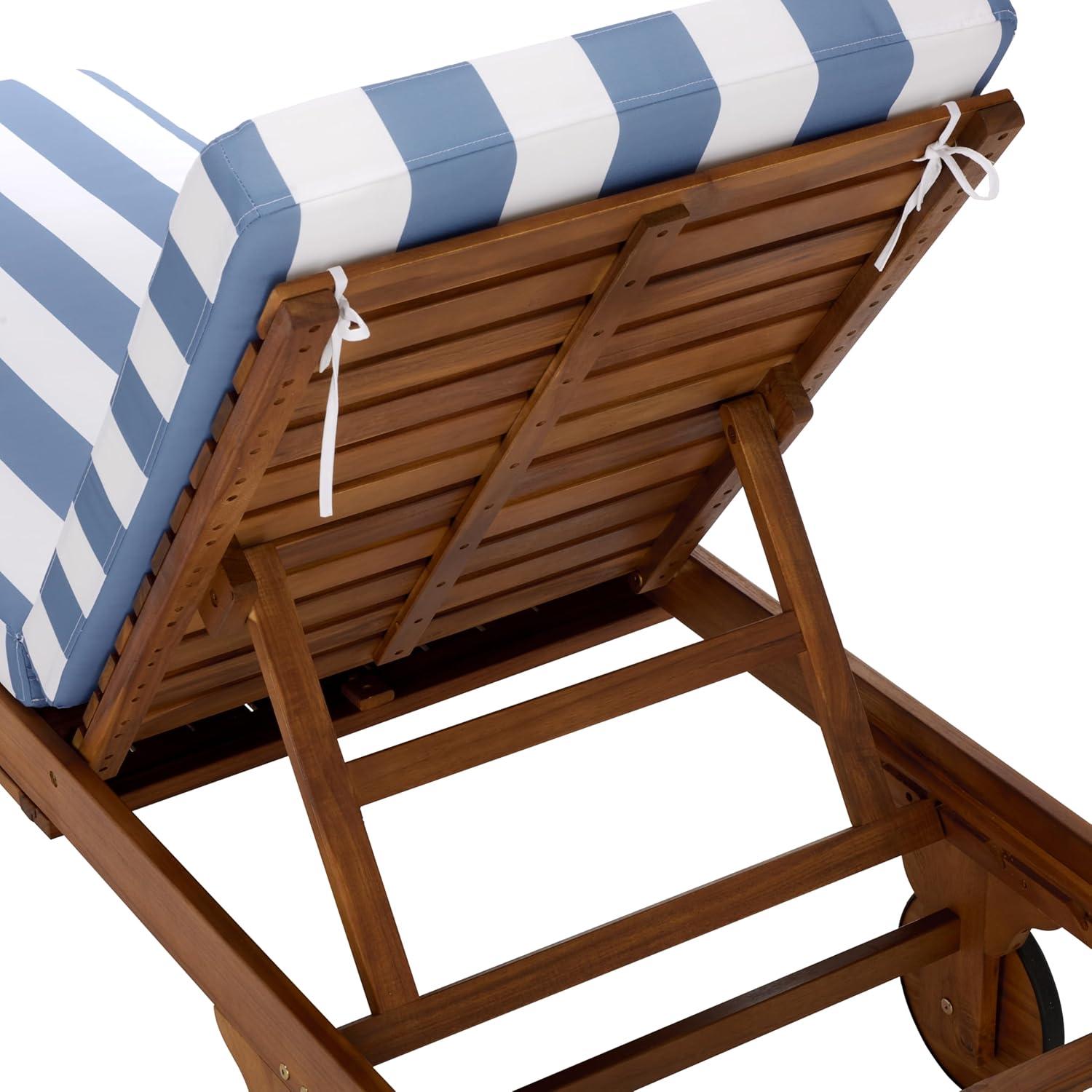image:imageSAFAVIEH Outdoor Collection Newport NaturalBeige Cushion Black Piping Chaise Lounge Chair with Side TableNaturalBaby Blue Stripe