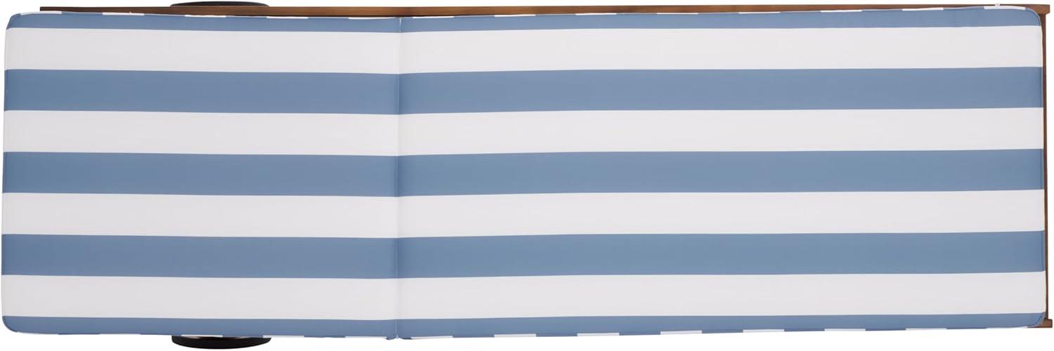 image:imageSAFAVIEH Outdoor Collection Newport NaturalBeige Cushion Black Piping Chaise Lounge Chair with Side TableNaturalBaby Blue Stripe