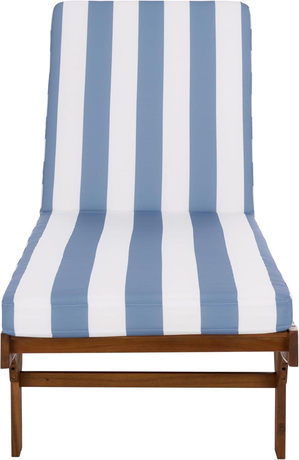 image:imageSAFAVIEH Outdoor Collection Newport NaturalBeige Cushion Black Piping Chaise Lounge Chair with Side TableNaturalBaby Blue Stripe