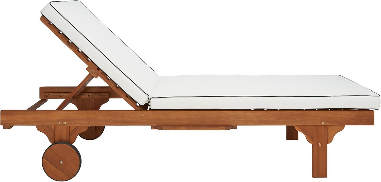 image:imageSAFAVIEH Outdoor Collection Newport NaturalBeige Cushion Black Piping Chaise Lounge Chair with Side TableNaturalBeige