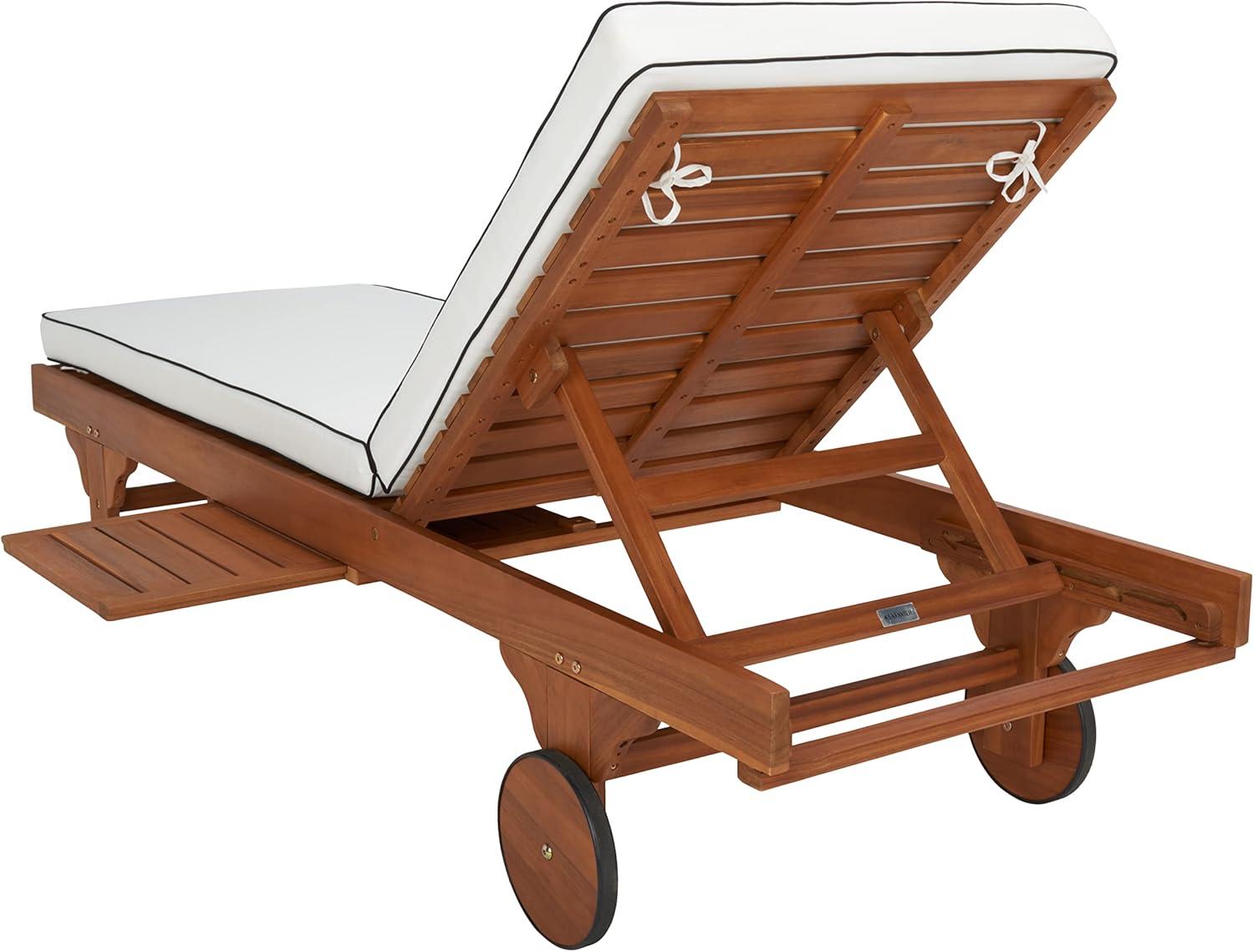 image:imageSAFAVIEH Outdoor Collection Newport NaturalBeige Cushion Black Piping Chaise Lounge Chair with Side TableNaturalBeige