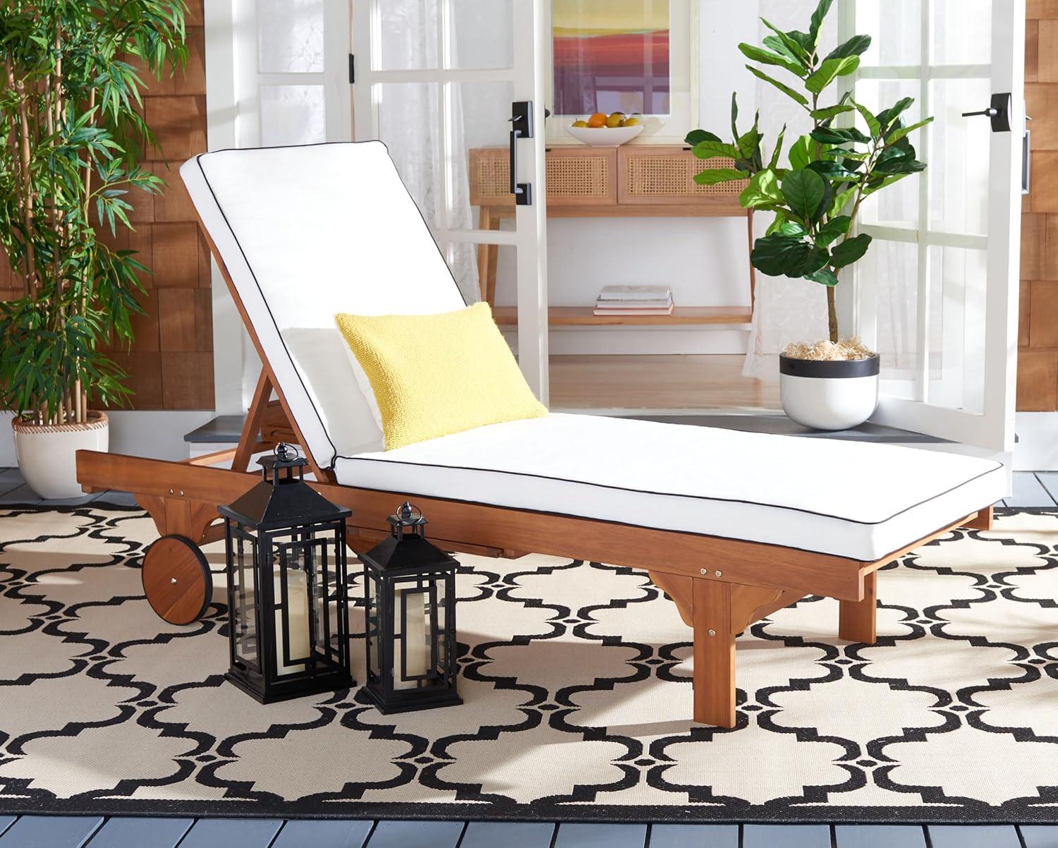 image:imageSAFAVIEH Outdoor Collection Newport NaturalBeige Cushion Black Piping Chaise Lounge Chair with Side TableNaturalBeige