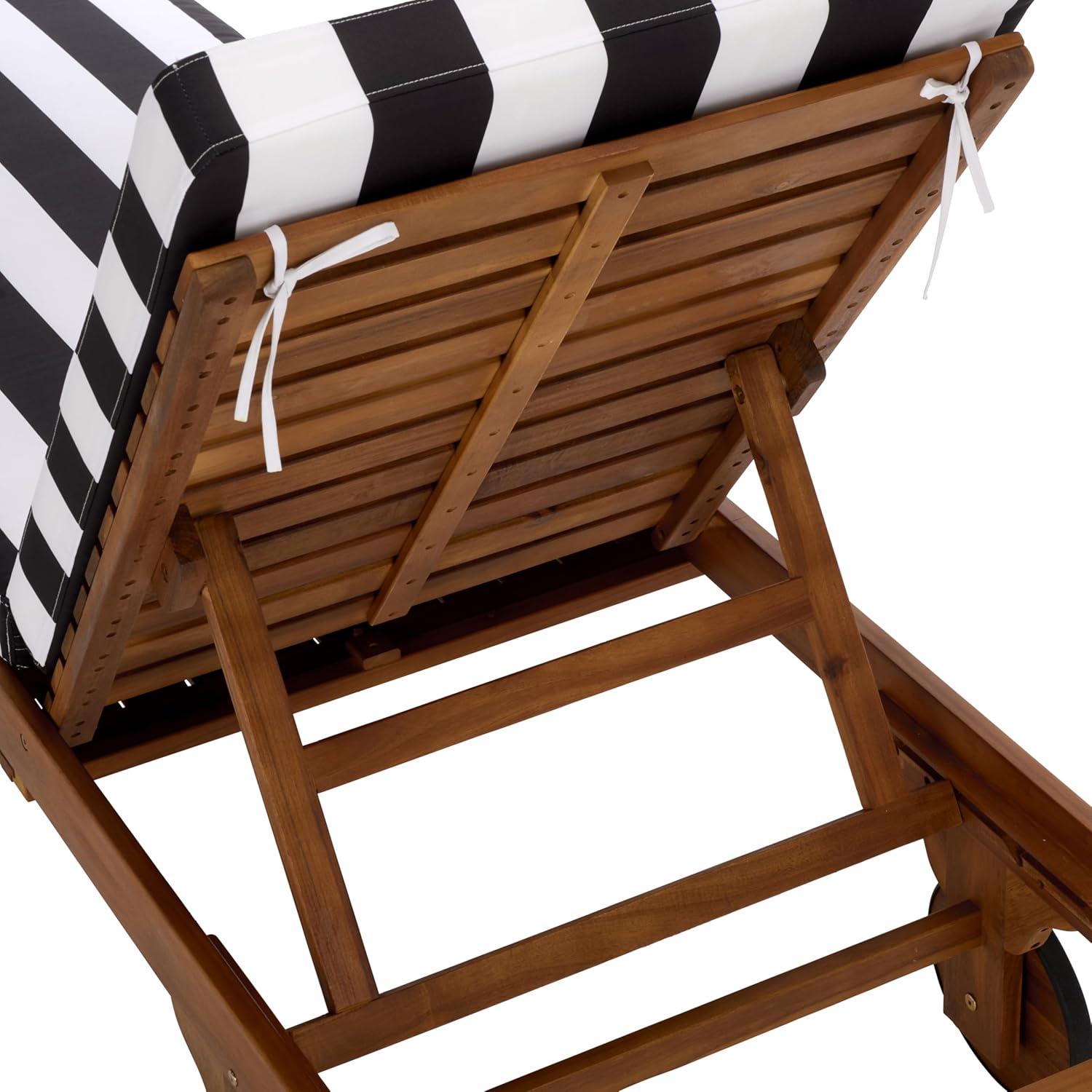 image:imageSAFAVIEH Outdoor Collection Newport NaturalBeige Cushion Black Piping Chaise Lounge Chair with Side TableNaturalBlack Stripe