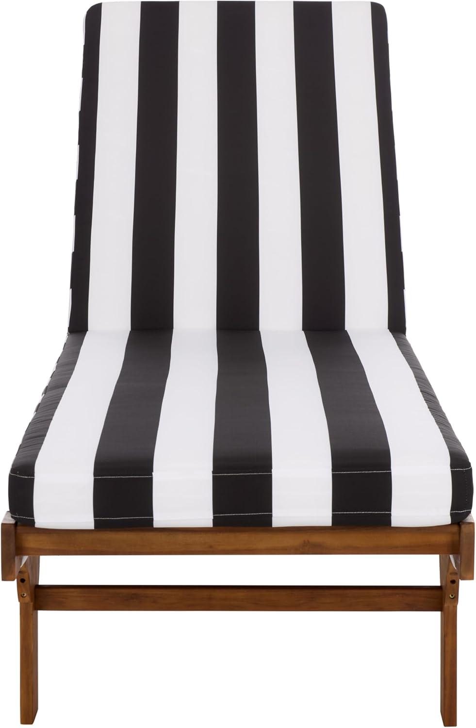 image:imageSAFAVIEH Outdoor Collection Newport NaturalBeige Cushion Black Piping Chaise Lounge Chair with Side TableNaturalBlack Stripe