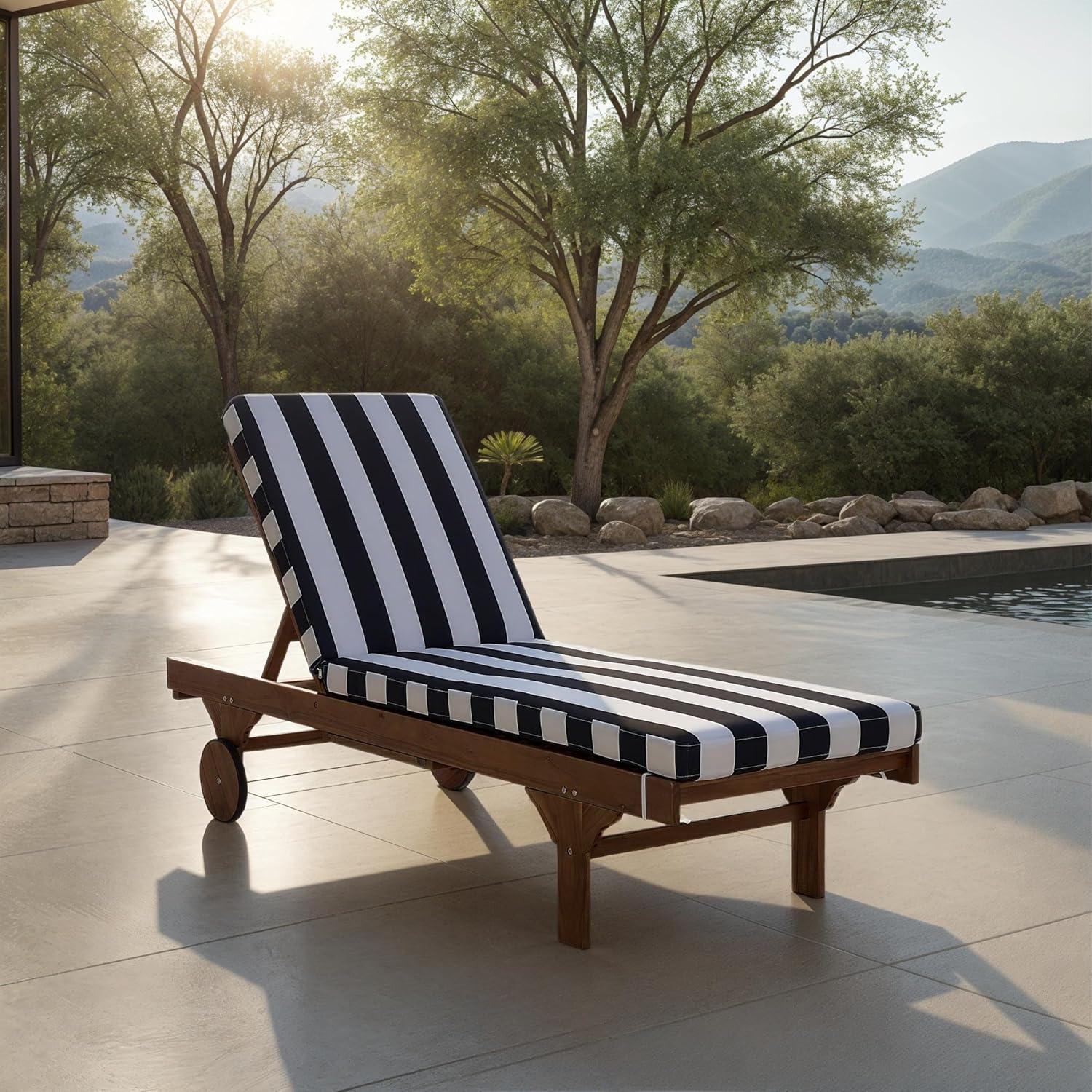 image:imageSAFAVIEH Outdoor Collection Newport NaturalBeige Cushion Black Piping Chaise Lounge Chair with Side TableNaturalBlack Stripe