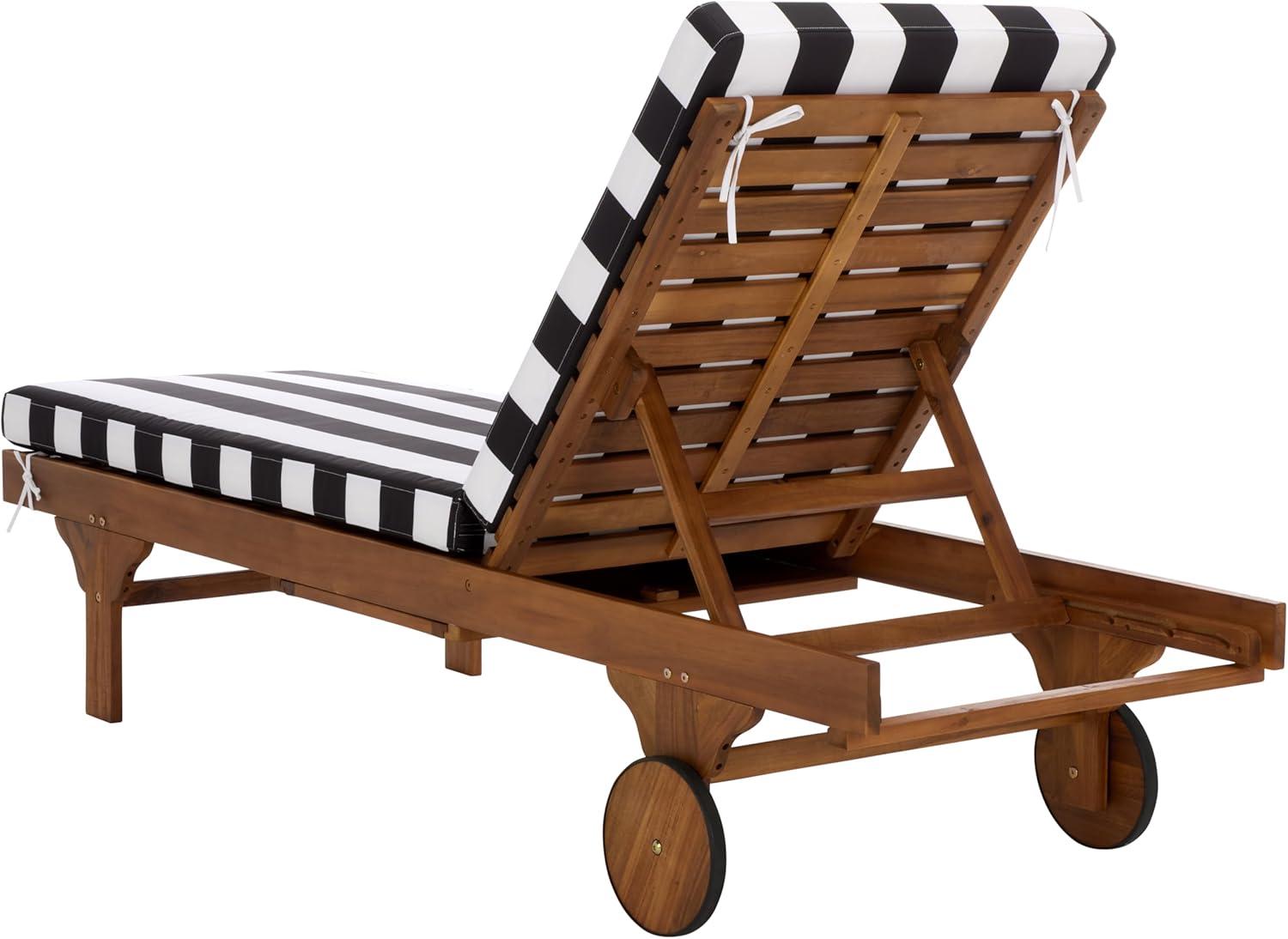 image:imageSAFAVIEH Outdoor Collection Newport NaturalBeige Cushion Black Piping Chaise Lounge Chair with Side TableNaturalBlack Stripe