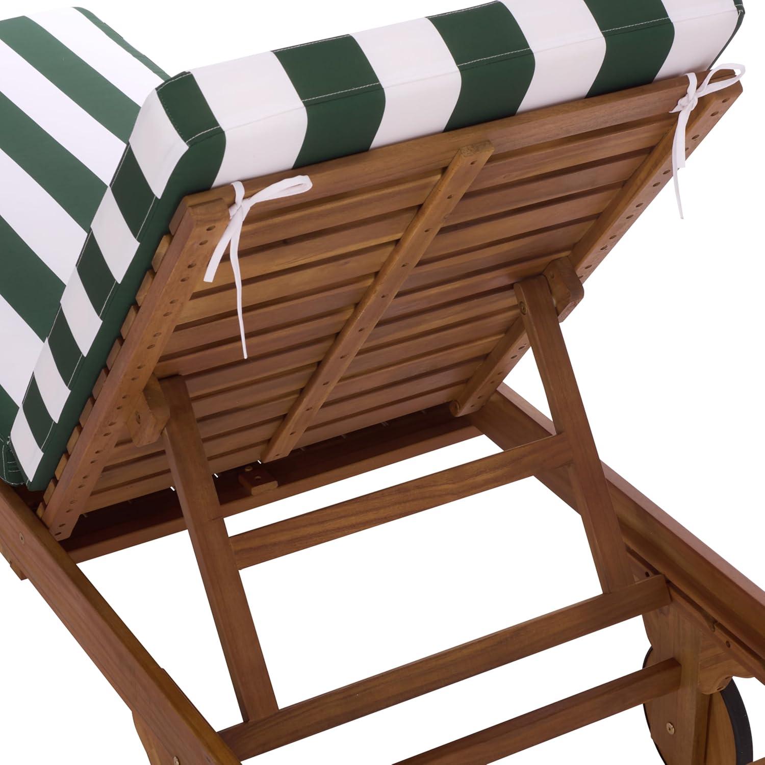 image:imageSAFAVIEH Outdoor Collection Newport NaturalBeige Cushion Black Piping Chaise Lounge Chair with Side TableNaturalHunter Green Stripe