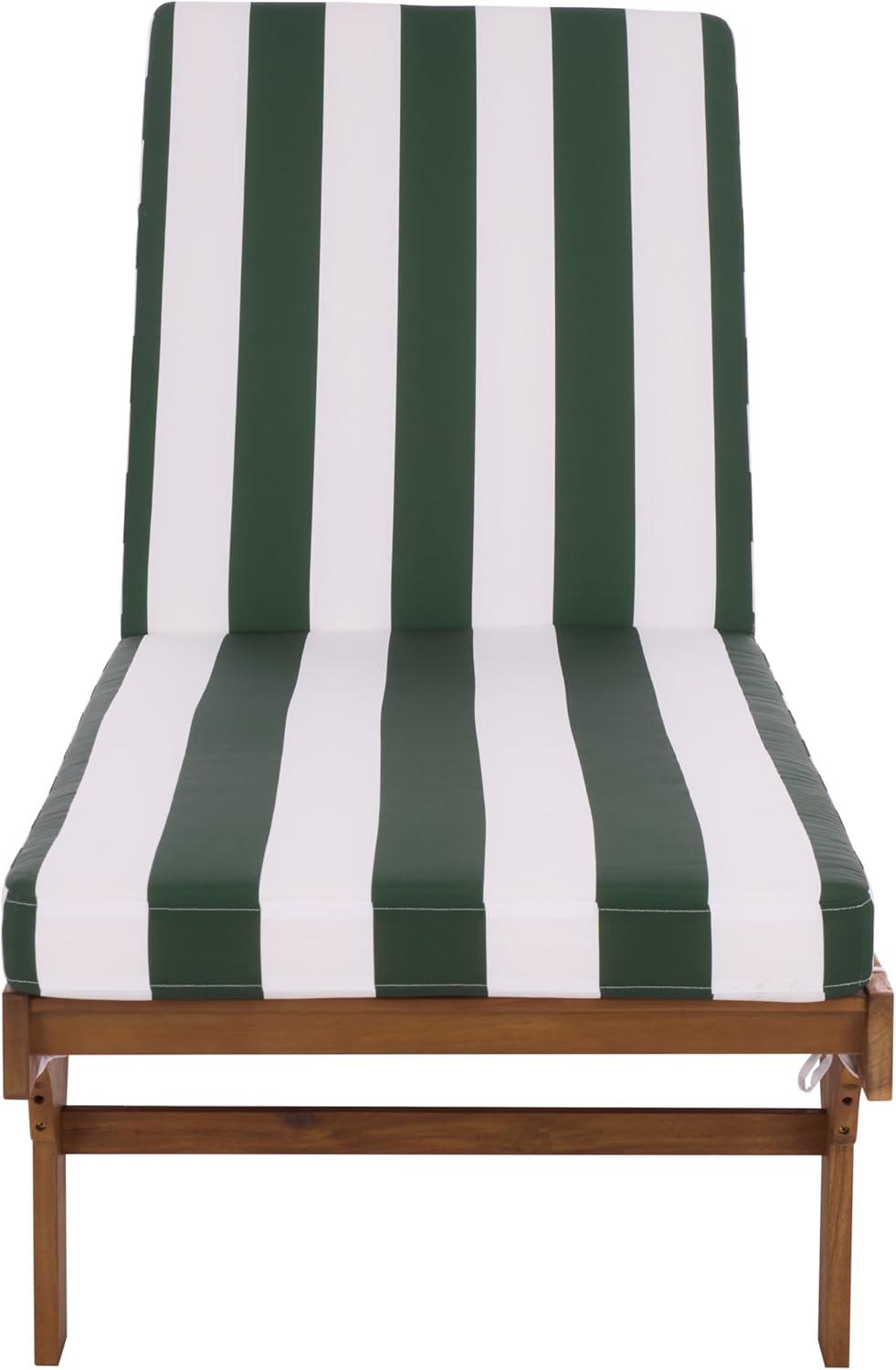 image:imageSAFAVIEH Outdoor Collection Newport NaturalBeige Cushion Black Piping Chaise Lounge Chair with Side TableNaturalHunter Green Stripe
