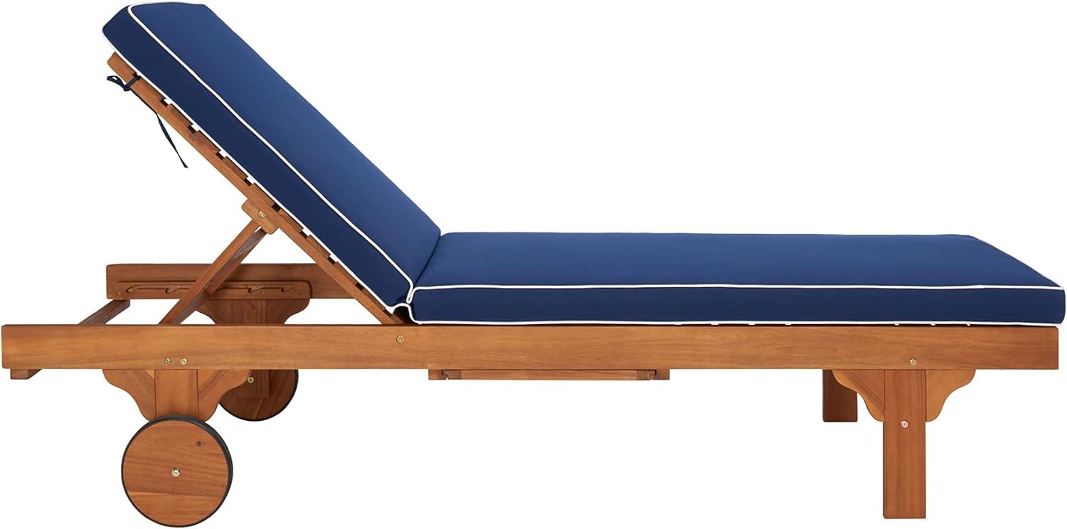 image:imageSAFAVIEH Outdoor Collection Newport NaturalBeige Cushion Black Piping Chaise Lounge Chair with Side TableNaturalNavy