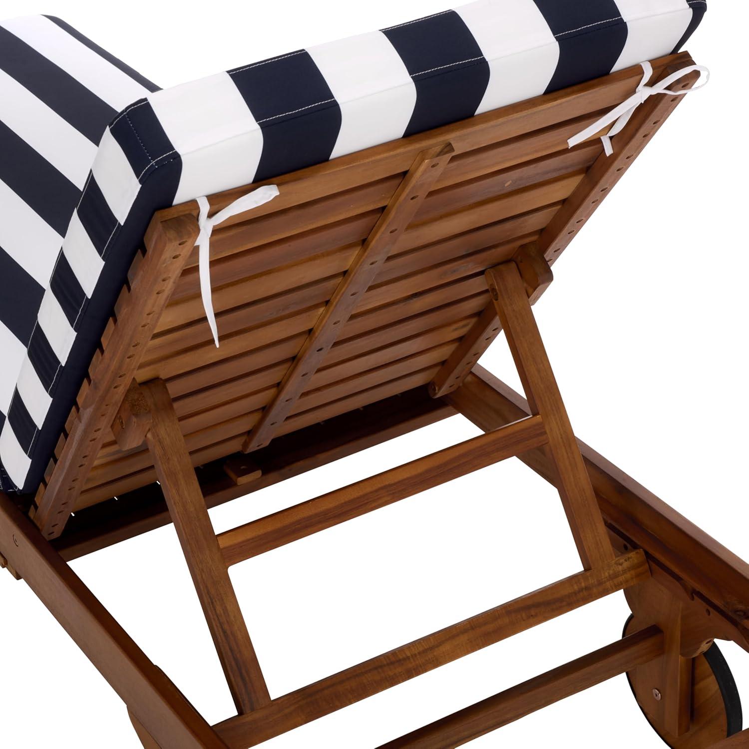image:imageSAFAVIEH Outdoor Collection Newport NaturalBeige Cushion Black Piping Chaise Lounge Chair with Side TableNaturalNavy Striped