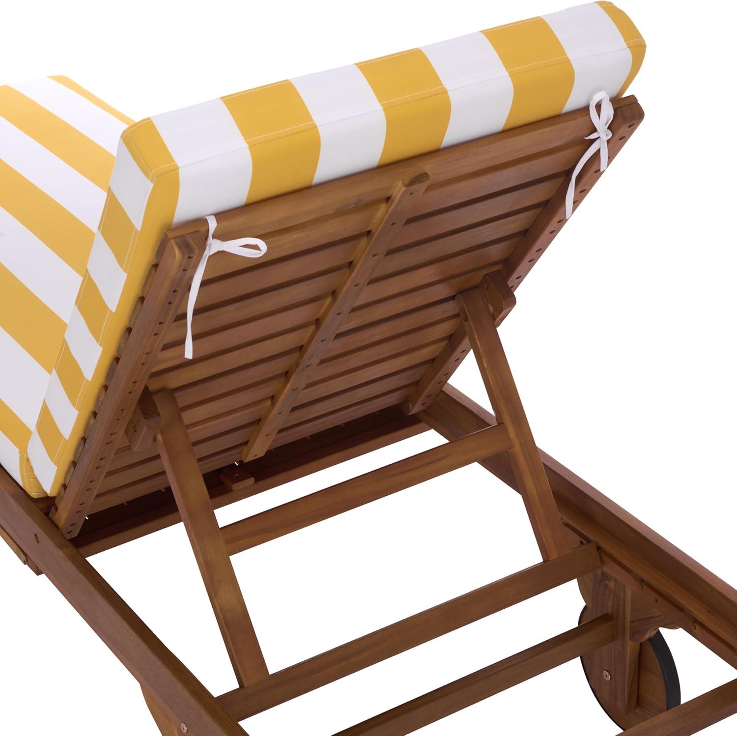 image:imageSAFAVIEH Outdoor Collection Newport NaturalBeige Cushion Black Piping Chaise Lounge Chair with Side TableNaturalYellow Stripe