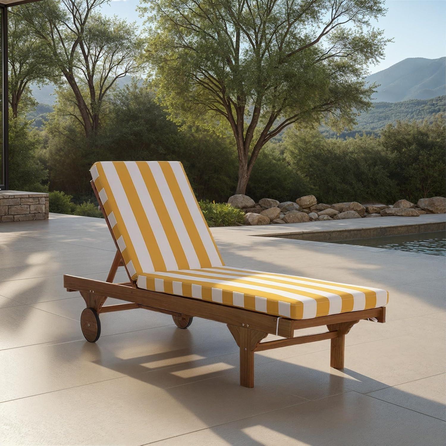 image:imageSAFAVIEH Outdoor Collection Newport NaturalBeige Cushion Black Piping Chaise Lounge Chair with Side TableNaturalYellow Stripe
