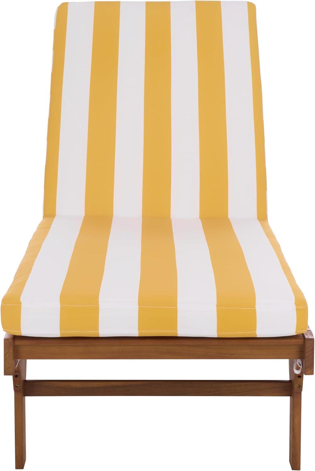 image:imageSAFAVIEH Outdoor Collection Newport NaturalBeige Cushion Black Piping Chaise Lounge Chair with Side TableNaturalYellow Stripe