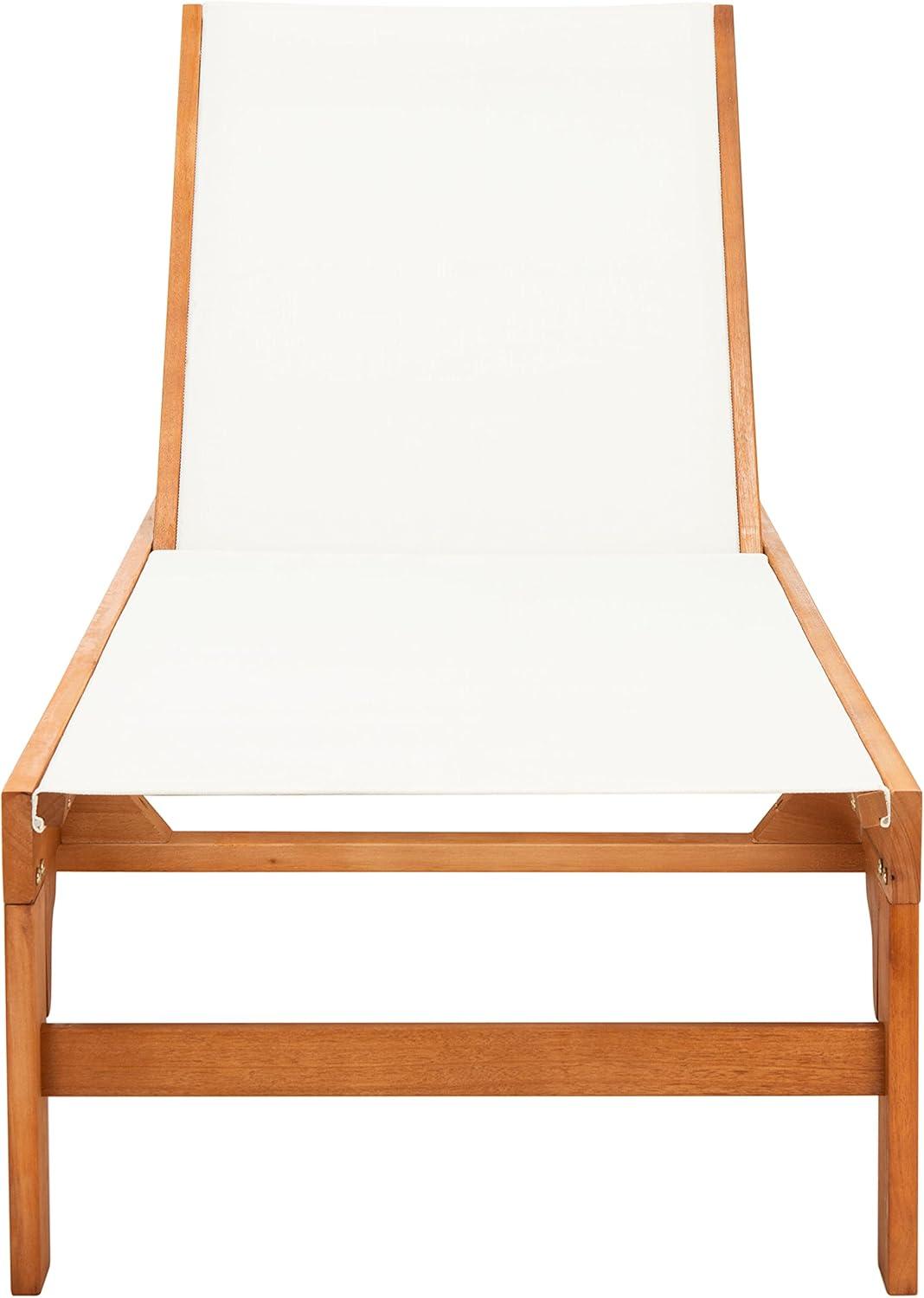 image:imageSAFAVIEH Outdoor Collection Ralden Natural Brown Solid WoodBeige Fabric Adjustable Chaise Lounge Chair PAT7070ANatural Beige