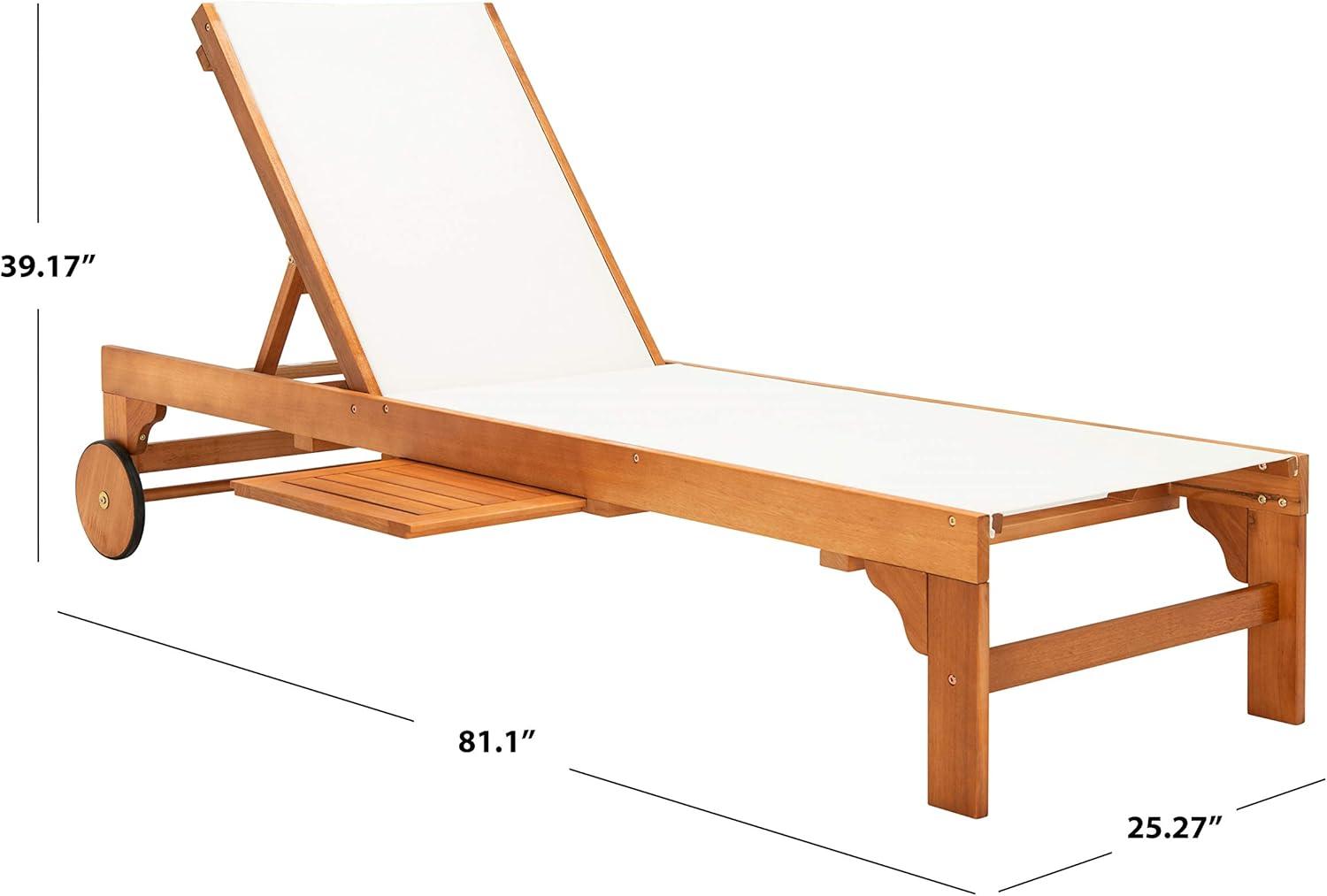 image:imageSAFAVIEH Outdoor Collection Ralden Natural Brown Solid WoodBeige Fabric Adjustable Chaise Lounge Chair PAT7070ANatural Beige