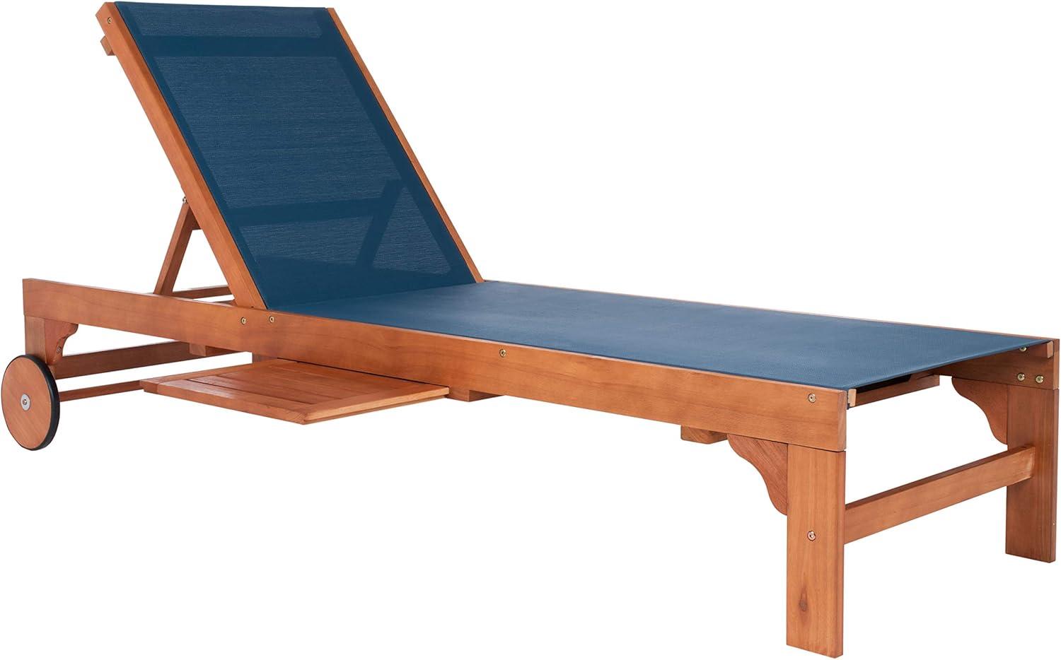 image:imageSAFAVIEH Outdoor Collection Ralden Natural Brown Solid WoodBeige Fabric Adjustable Chaise Lounge Chair PAT7070ANatural Navy