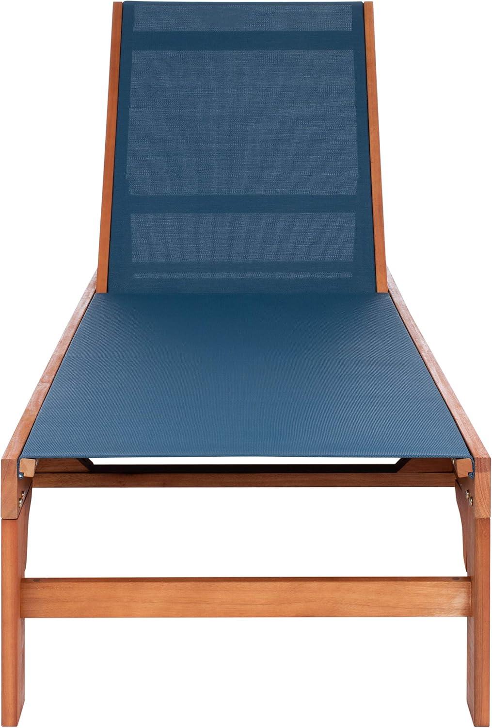 image:imageSAFAVIEH Outdoor Collection Ralden Natural Brown Solid WoodBeige Fabric Adjustable Chaise Lounge Chair PAT7070ANatural Navy