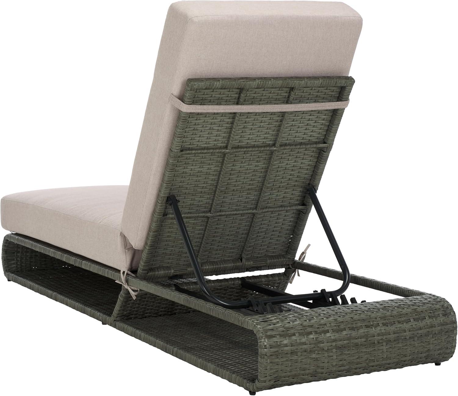 image:imageSAFAVIEH Outdoor Collection Vale Grey BrownLight Grey Patio Adjustable Chaise Lounge ChairGrey BrownLight Grey