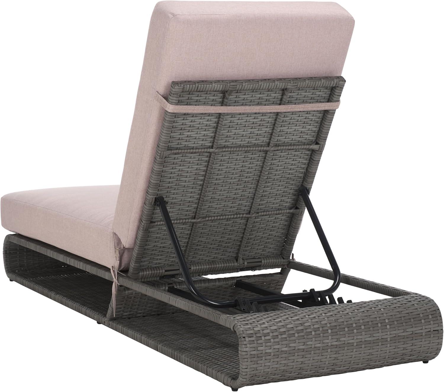 image:imageSAFAVIEH Outdoor Collection Vale Grey BrownLight Grey Patio Adjustable Chaise Lounge ChairGreyLight Grey