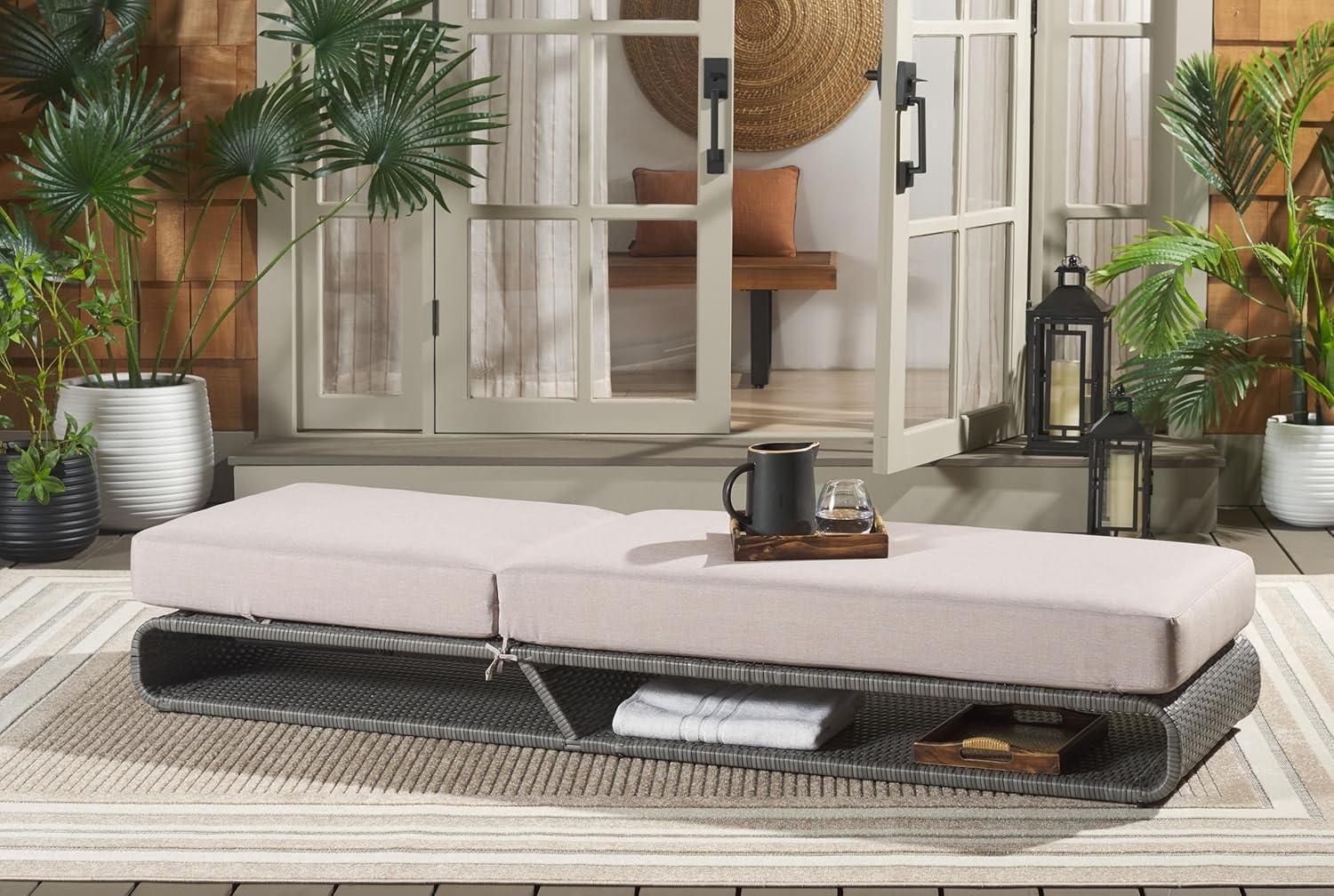 image:imageSAFAVIEH Outdoor Collection Vale Grey BrownLight Grey Patio Adjustable Chaise Lounge ChairGreyLight Grey