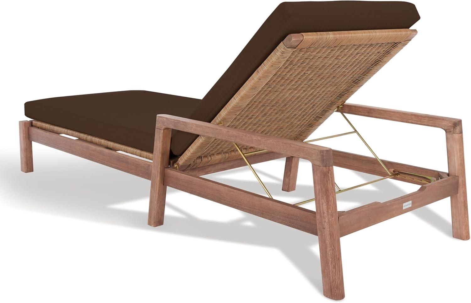 image:imageSAFAVIEH Outdoor Couture Collection Donnamaria Natural Solid WoodWhite Cushion Wicker Chaise Lounge Chair CPT1027ANaturalDark Brown