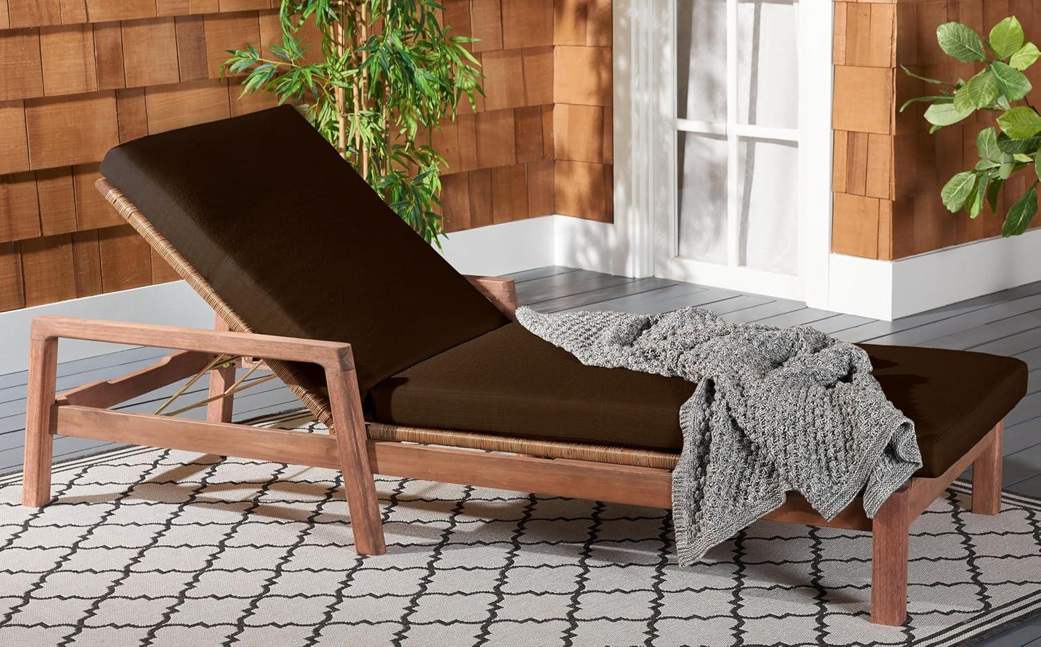 image:imageSAFAVIEH Outdoor Couture Collection Donnamaria Natural Solid WoodWhite Cushion Wicker Chaise Lounge Chair CPT1027ANaturalDark Brown