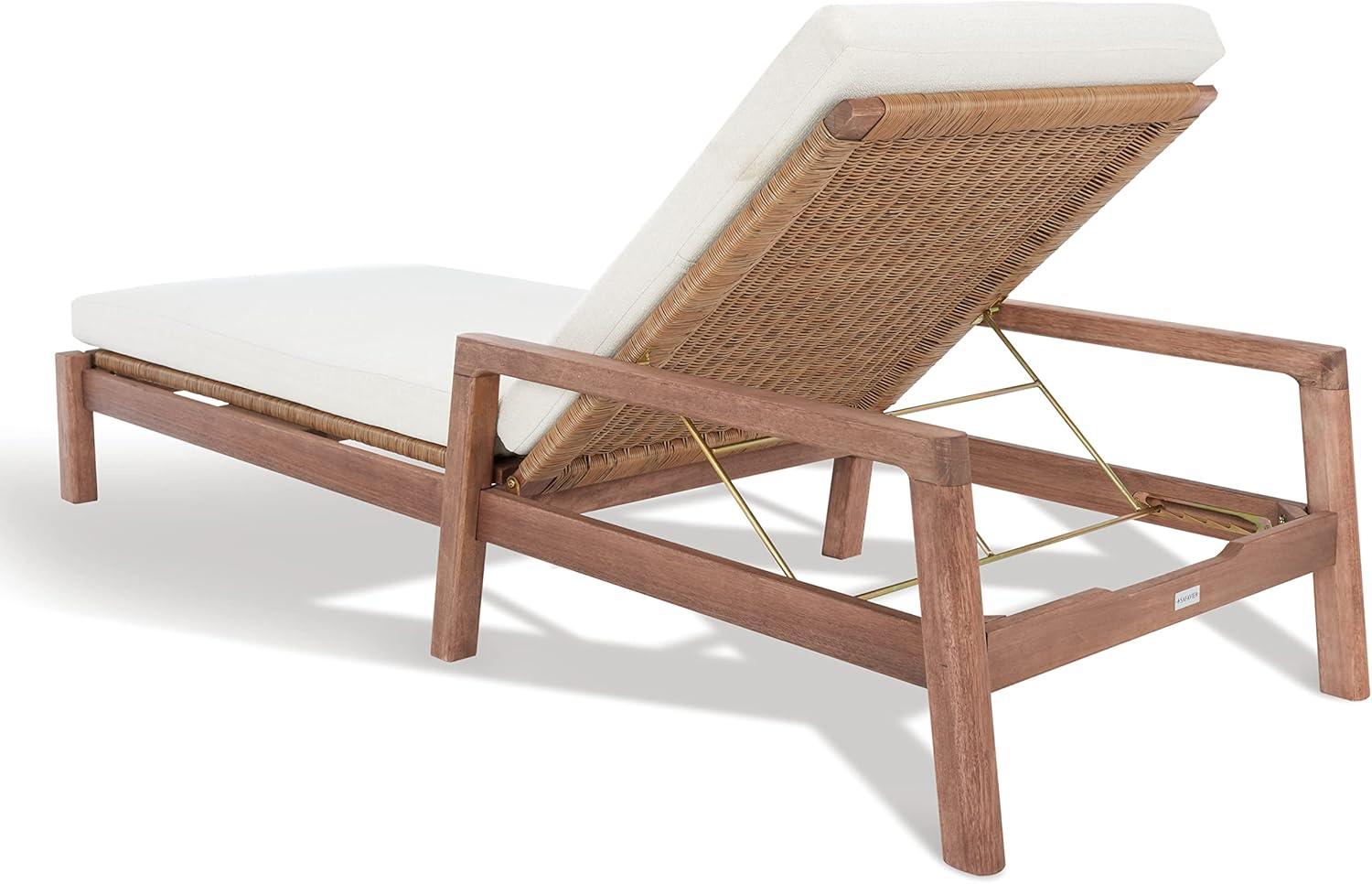 image:imageSAFAVIEH Outdoor Couture Collection Donnamaria Natural Solid WoodWhite Cushion Wicker Chaise Lounge Chair CPT1027ANaturalWhite