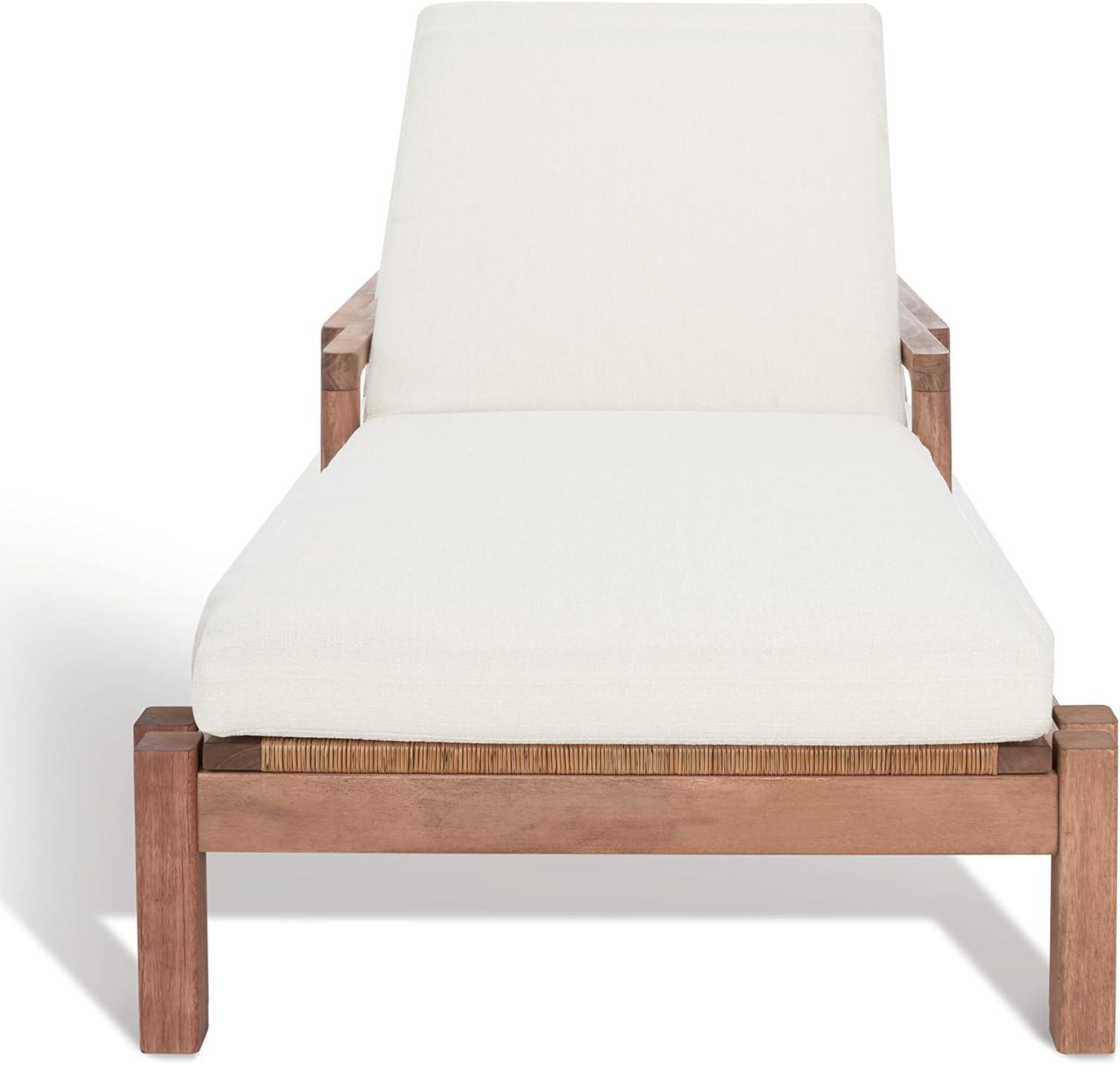 image:imageSAFAVIEH Outdoor Couture Collection Donnamaria Natural Solid WoodWhite Cushion Wicker Chaise Lounge Chair CPT1027ANaturalWhite