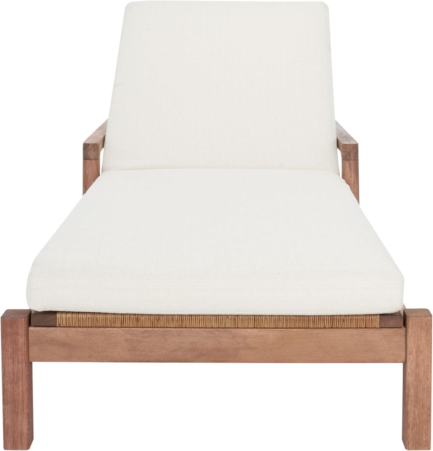 image:imageSAFAVIEH Outdoor Couture Collection Donnamaria Natural Solid WoodWhite Cushion Wicker Chaise Lounge Chair CPT1027ANaturalWhite