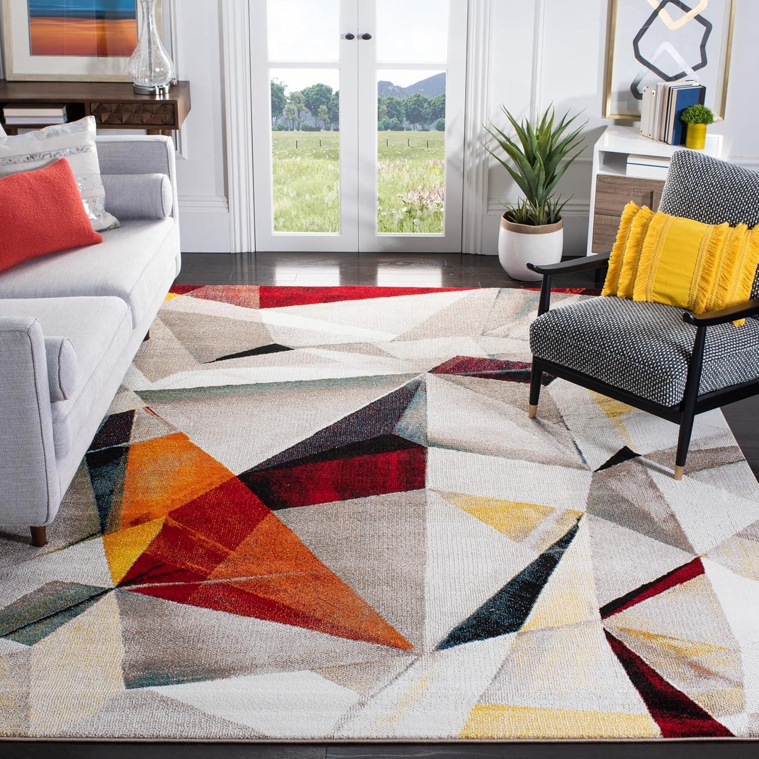 image:imageSAFAVIEH Porcello Collection Area Rug 9 x 12 Light Grey amp Orange Modern Abstract Design NonShedding amp Easy Care Ideal for High Traffic Areas in Living Room Bedroom PRL6940FLight GreyOrange