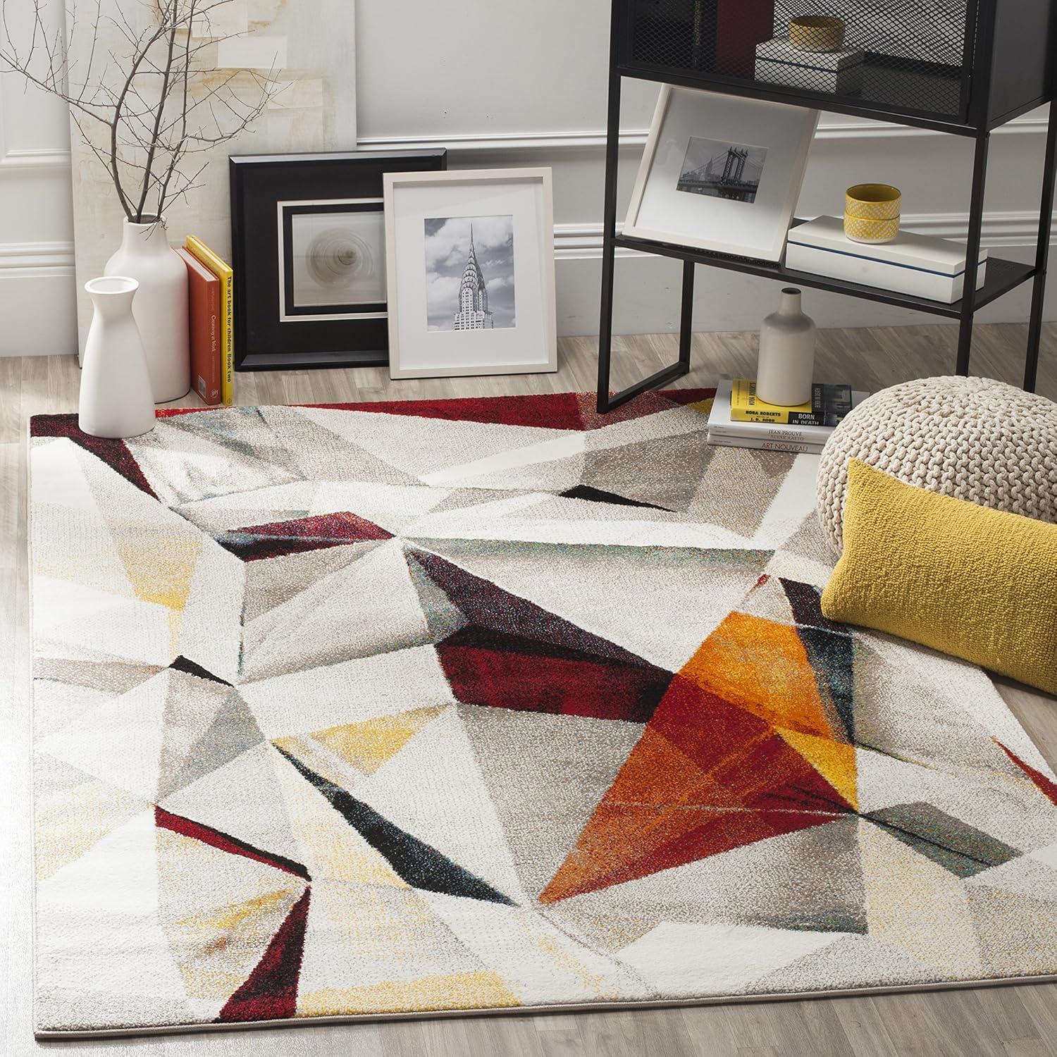 image:imageSAFAVIEH Porcello Collection Area Rug 9 x 12 Light Grey amp Orange Modern Abstract Design NonShedding amp Easy Care Ideal for High Traffic Areas in Living Room Bedroom PRL6940FLight GreyOrange