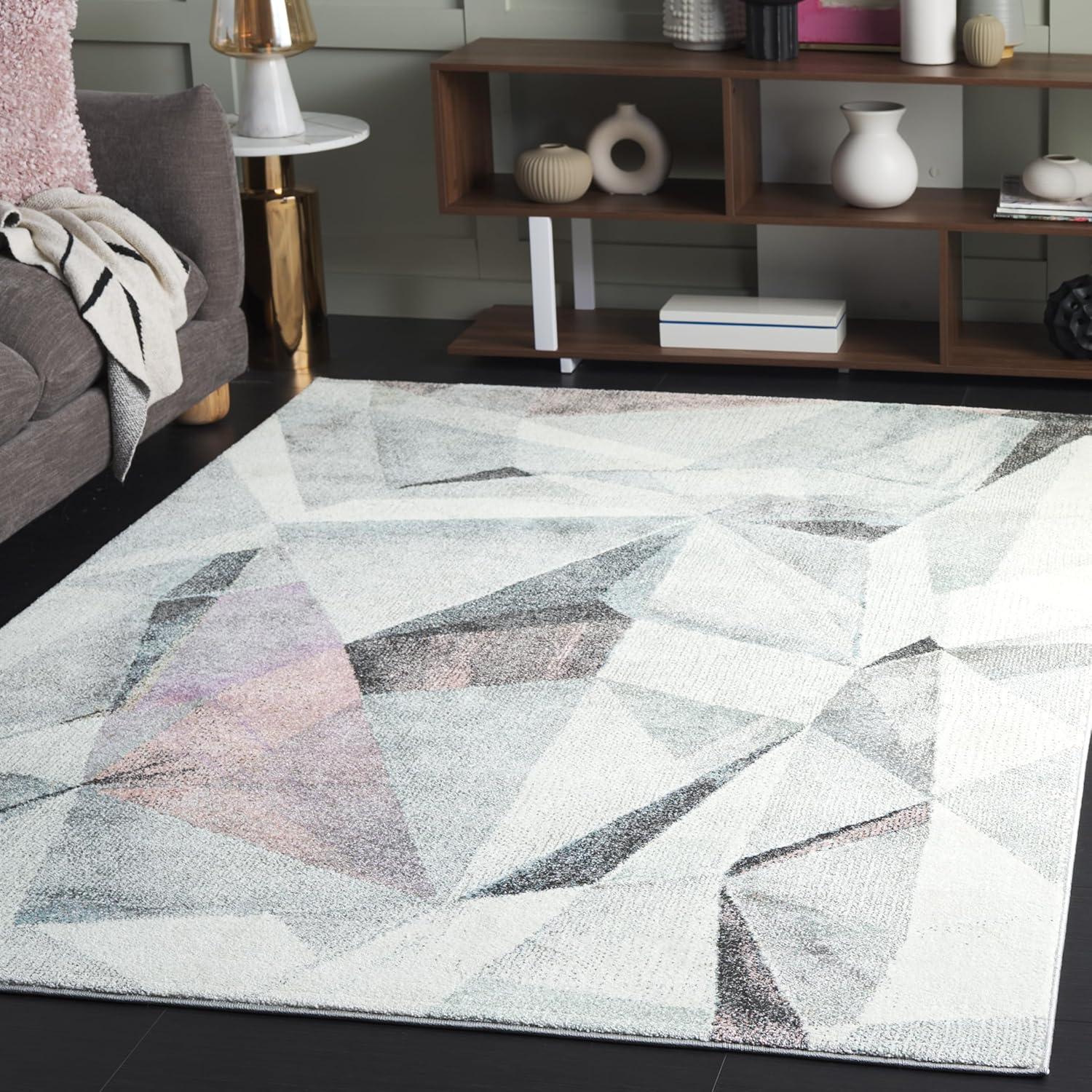 image:imageSAFAVIEH Porcello Collection Area Rug 9 x 12 Light Grey amp Orange Modern Abstract Design NonShedding amp Easy Care Ideal for High Traffic Areas in Living Room Bedroom PRL6940FIvoryPink