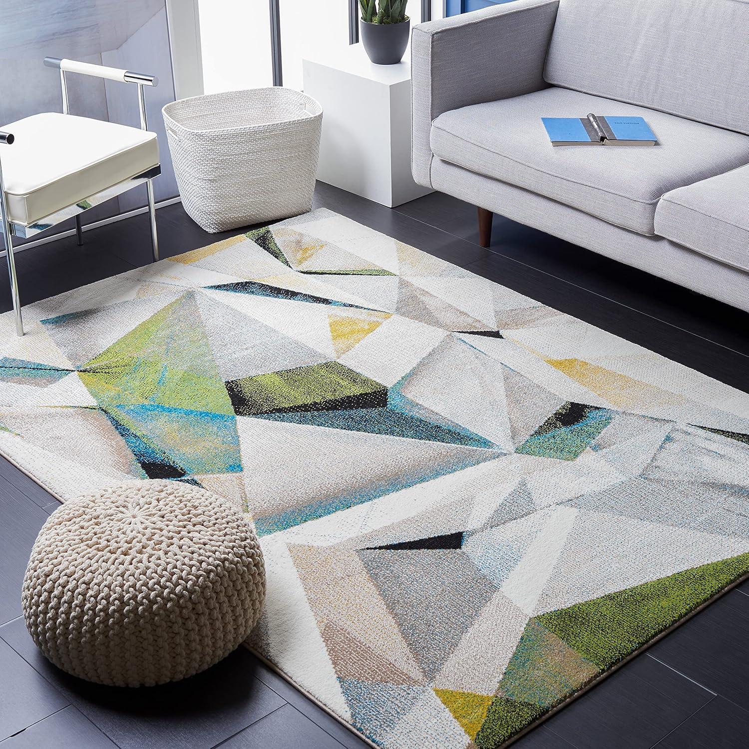 image:imageSAFAVIEH Porcello Collection Area Rug 9 x 12 Light Grey amp Orange Modern Abstract Design NonShedding amp Easy Care Ideal for High Traffic Areas in Living Room Bedroom PRL6940FIvoryGreen
