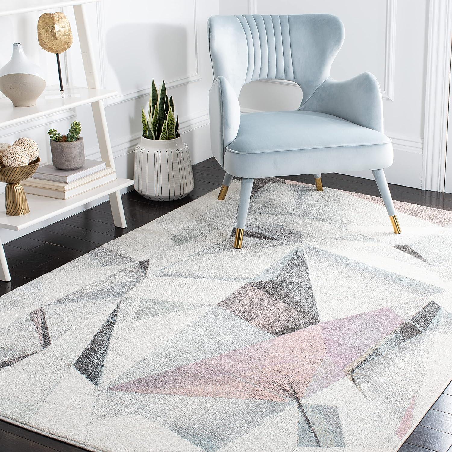 image:imageSAFAVIEH Porcello Collection Area Rug 9 x 12 Light Grey amp Orange Modern Abstract Design NonShedding amp Easy Care Ideal for High Traffic Areas in Living Room Bedroom PRL6940FIvoryPink