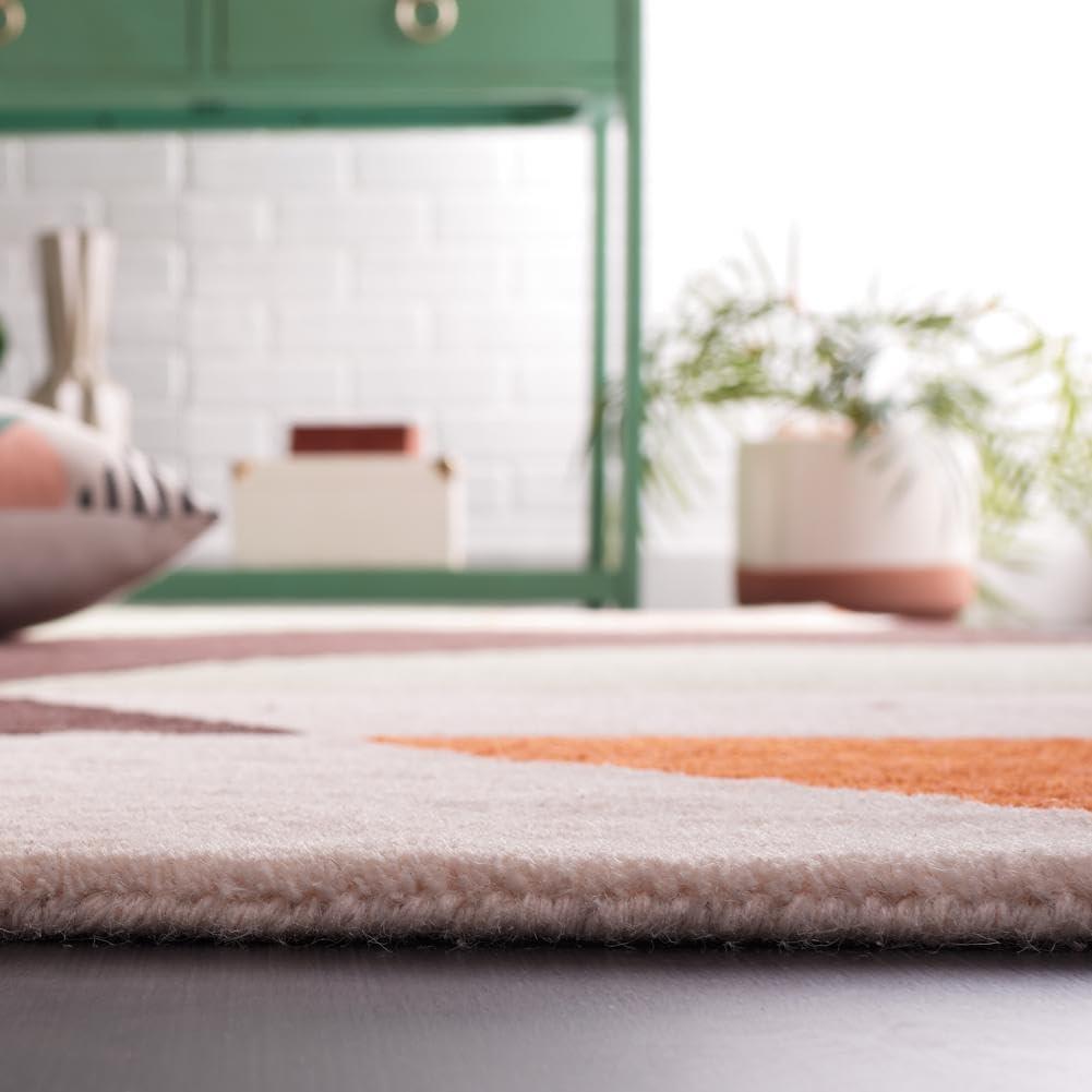 image:imageSAFAVIEH Rodeo Drive Collection Area Rug 8 Square Gold Handmade MidCentury Modern Abstract Wool Ideal for High Traffic Areas in Living Room Bedroom RD863AGreenBrown