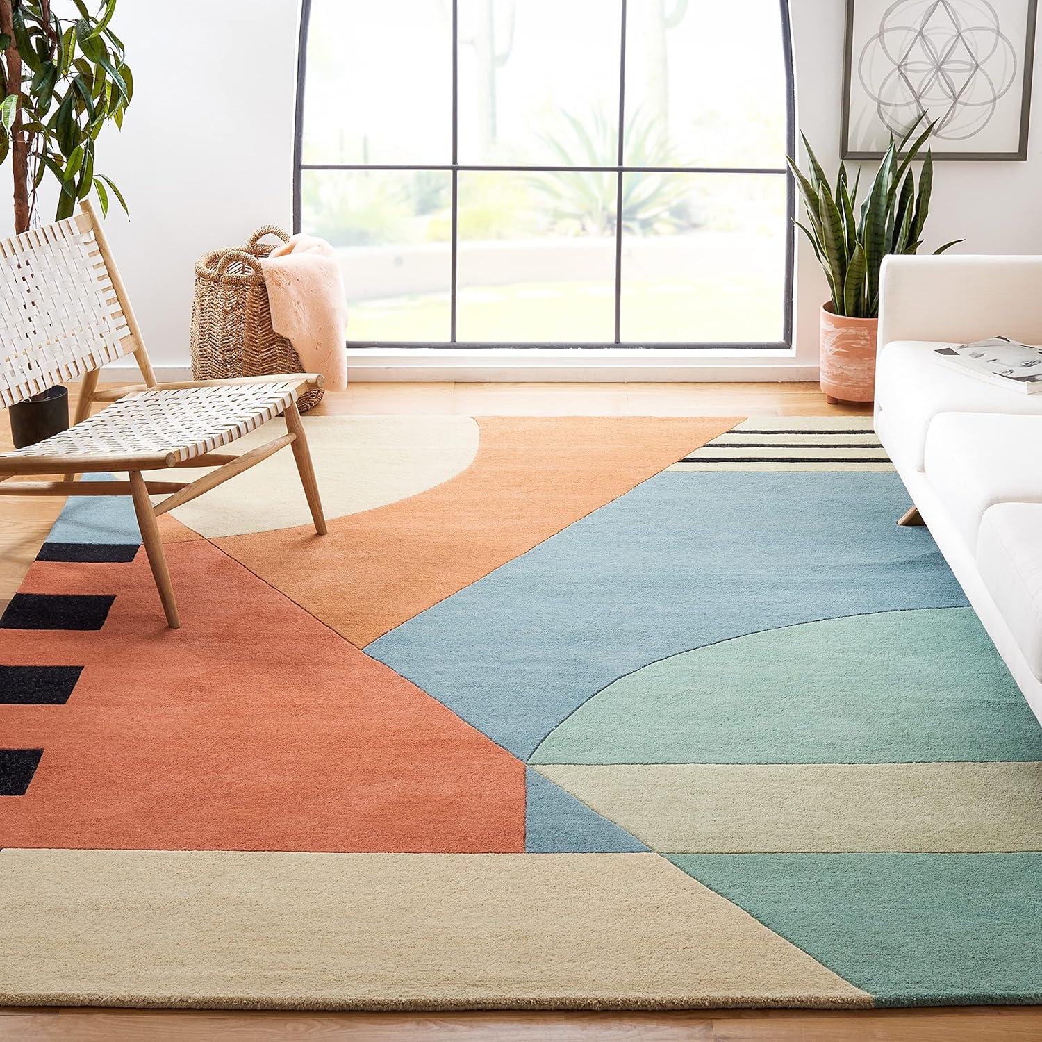 image:imageSAFAVIEH Rodeo Drive Collection Area Rug 8 Square Gold Handmade MidCentury Modern Abstract Wool Ideal for High Traffic Areas in Living Room Bedroom RD863AGold