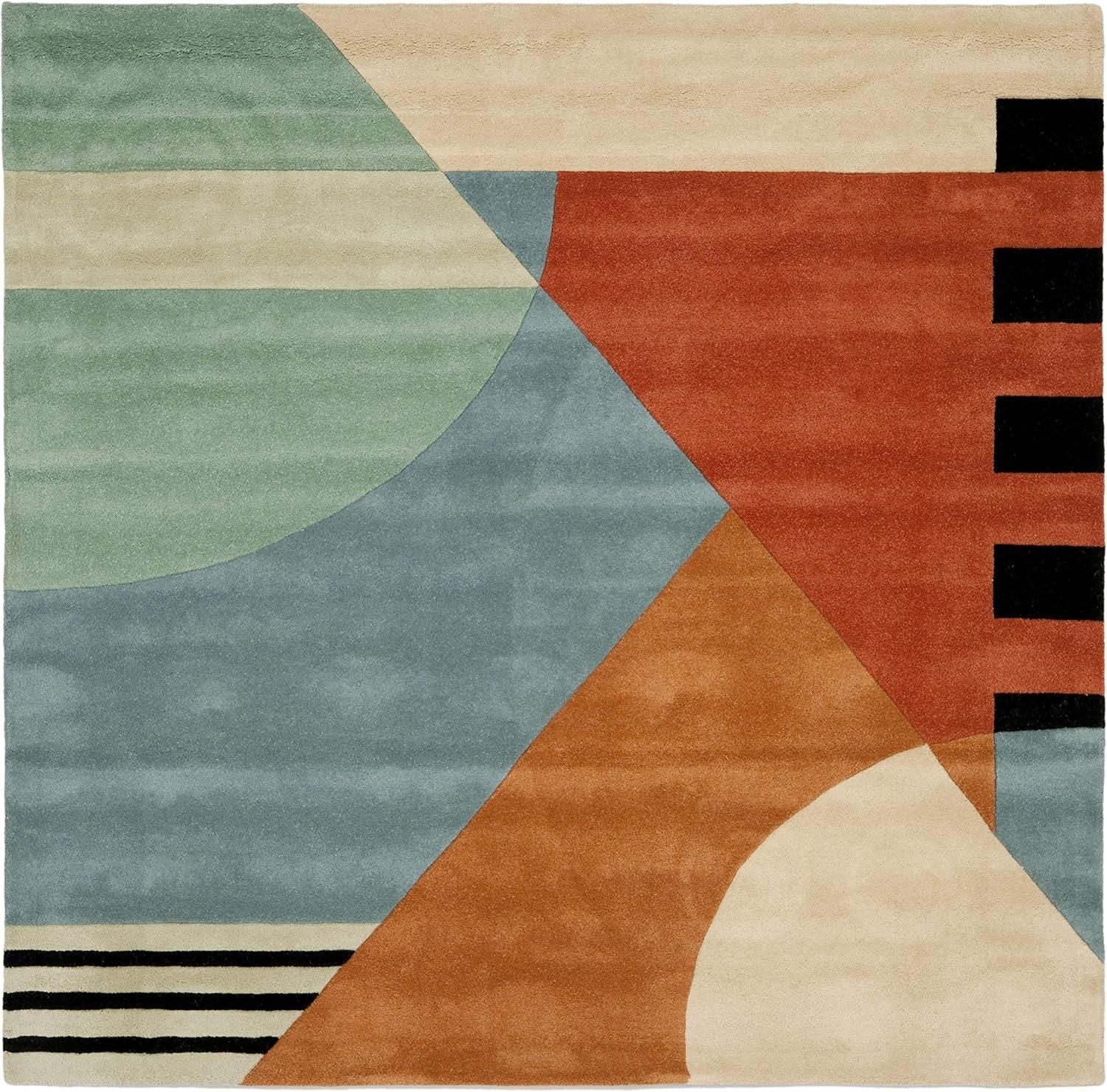 image:imageSAFAVIEH Rodeo Drive Collection Area Rug 8 Square Gold Handmade MidCentury Modern Abstract Wool Ideal for High Traffic Areas in Living Room Bedroom RD863AGold