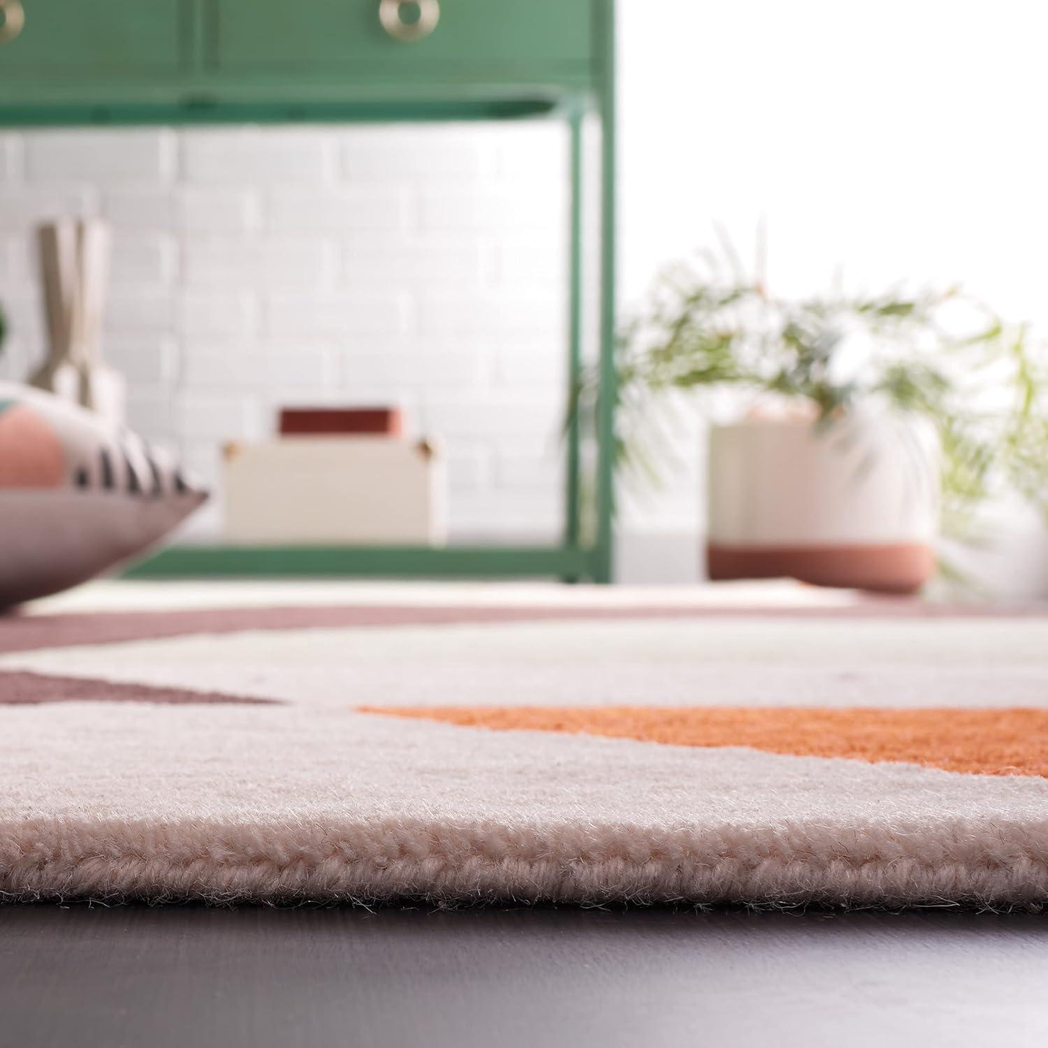 image:imageSAFAVIEH Rodeo Drive Collection Area Rug 8 Square Gold Handmade MidCentury Modern Abstract Wool Ideal for High Traffic Areas in Living Room Bedroom RD863AGreenBrown